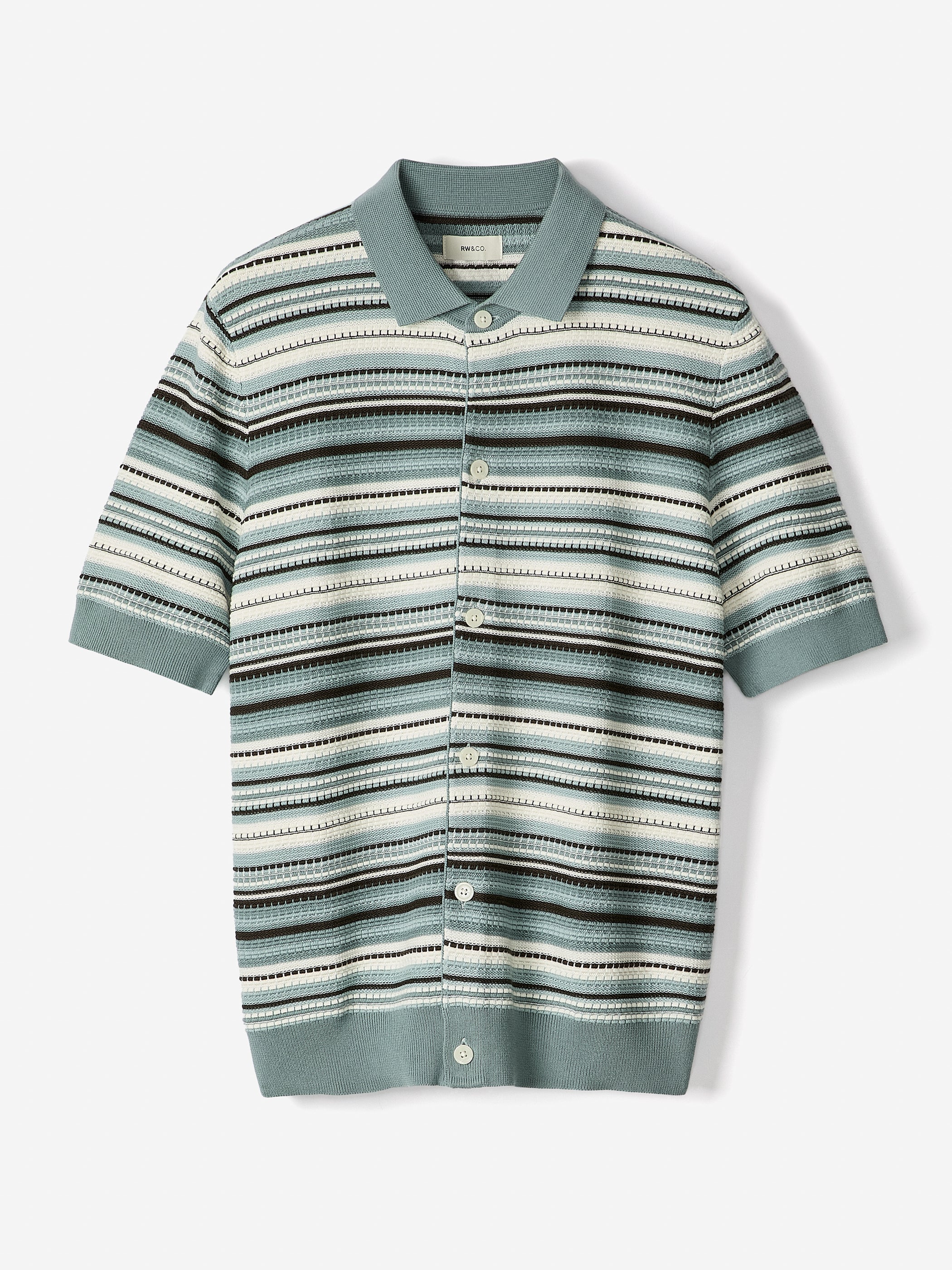 Striped Short-Sleeve Sweater with Shirt Collar - Image 5