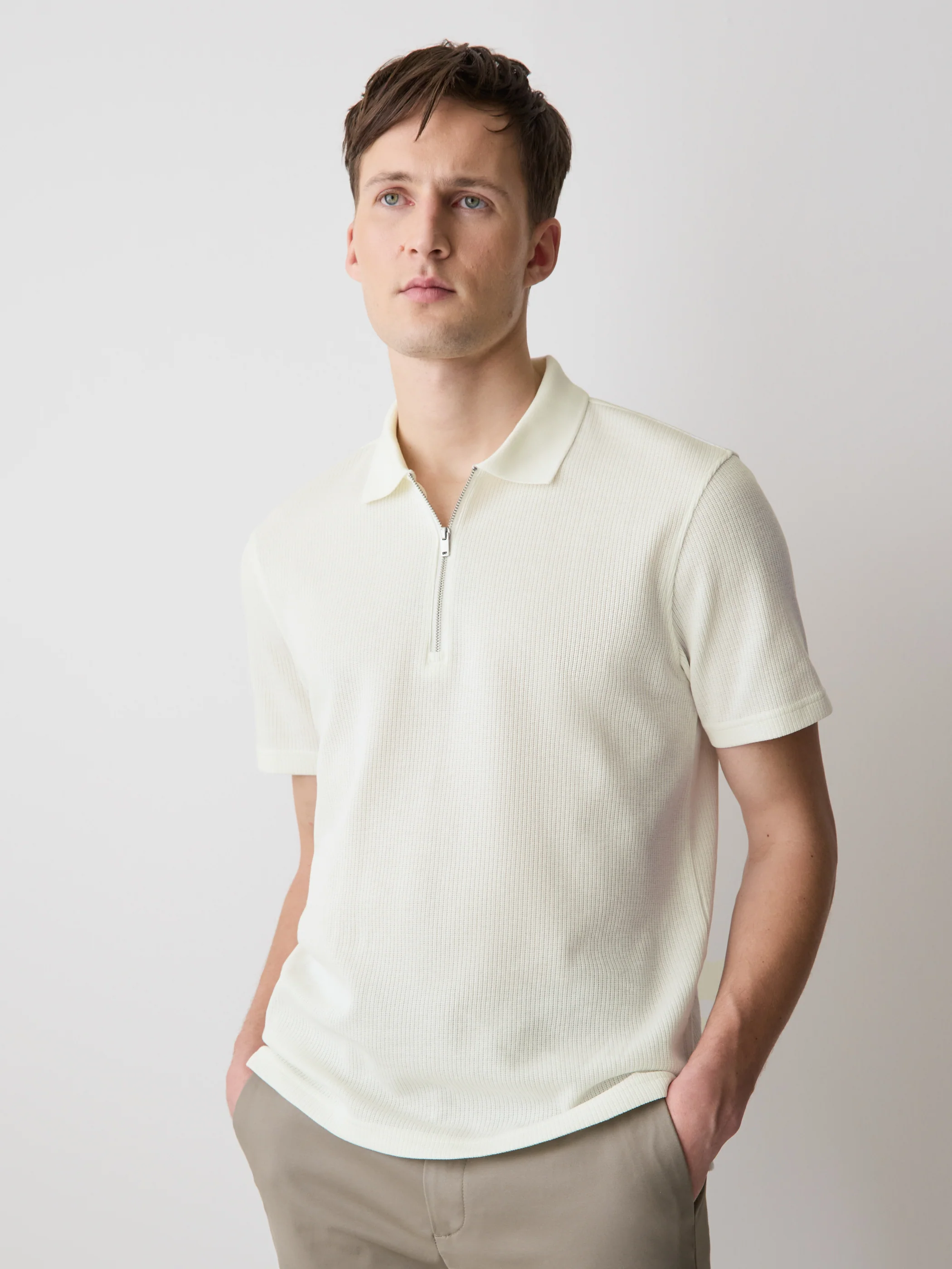 Short-Sleeve Ribbed Half-Zip Polo