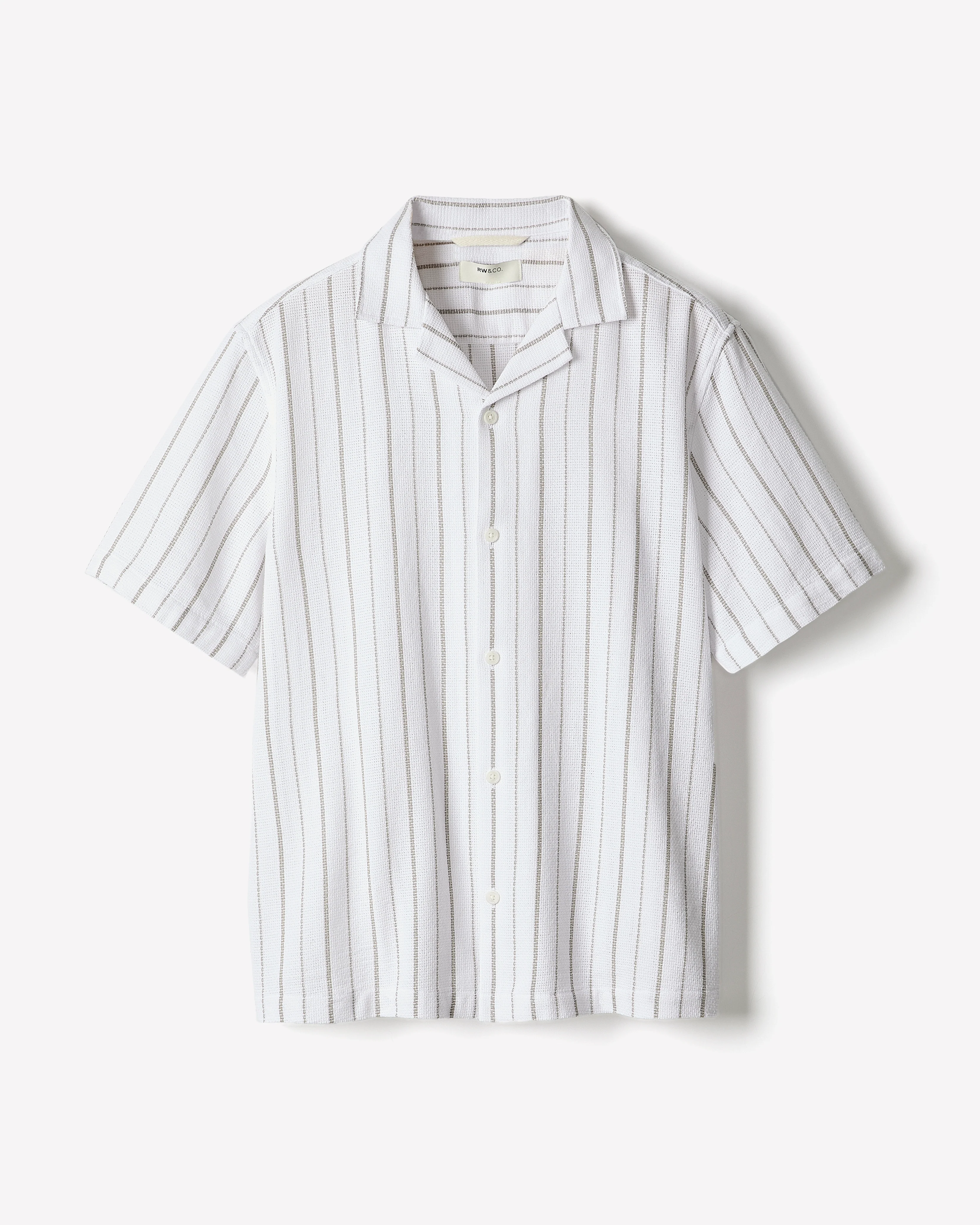 Striped Short-Sleeve Textured Shirt with Camp Collar - Image 5