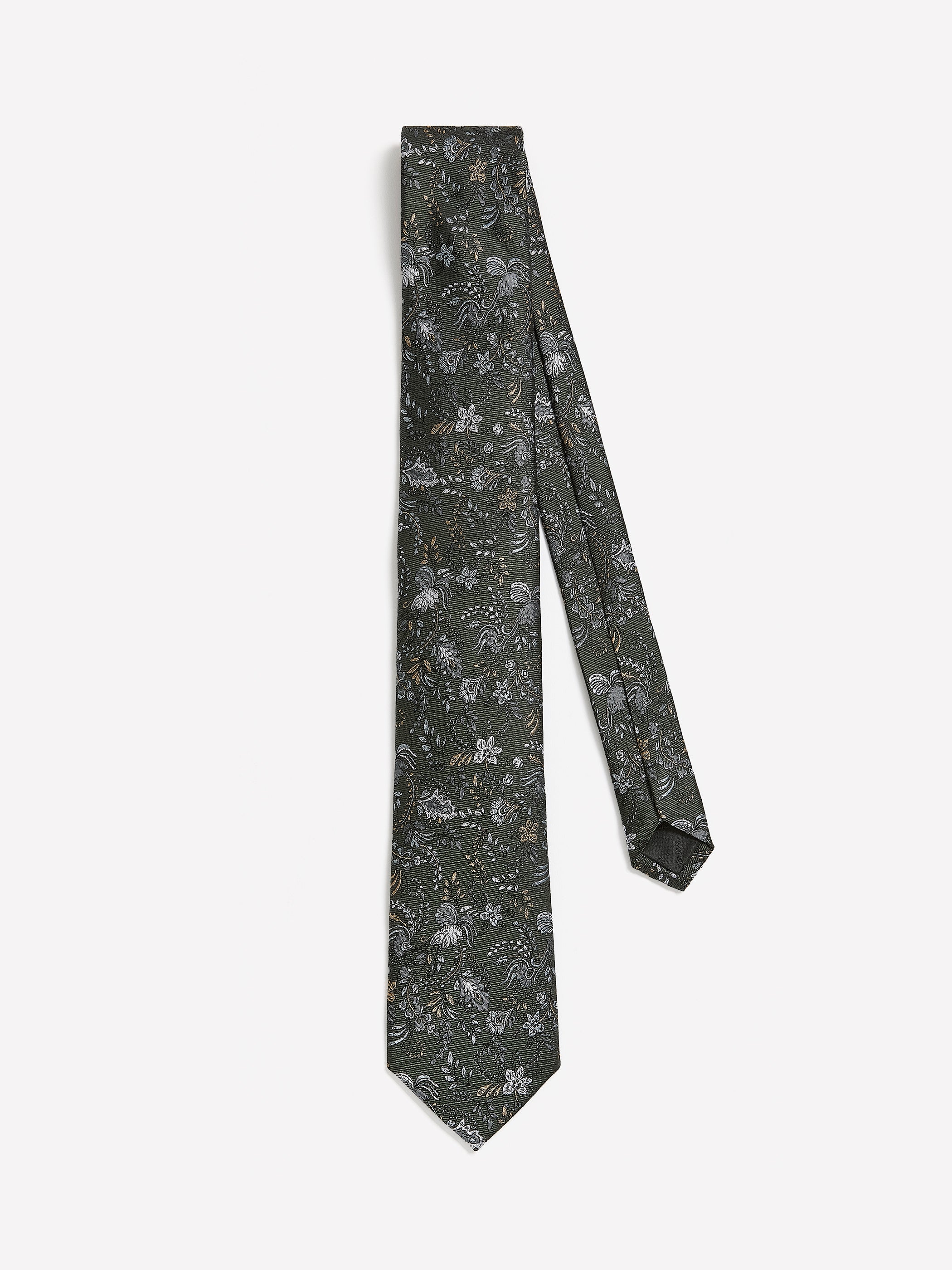 Green Regular Tie with Floral Pattern