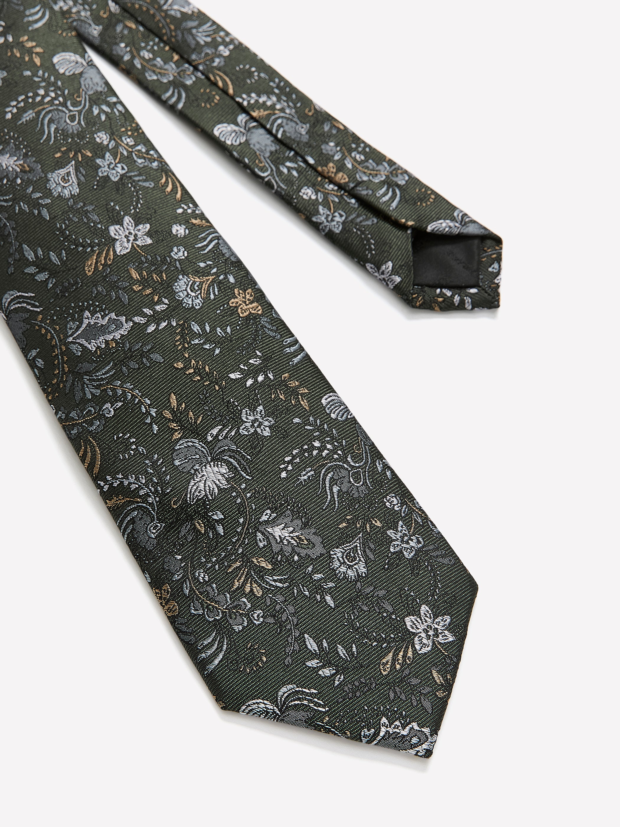 Green Regular Tie with Floral Pattern - Image 2