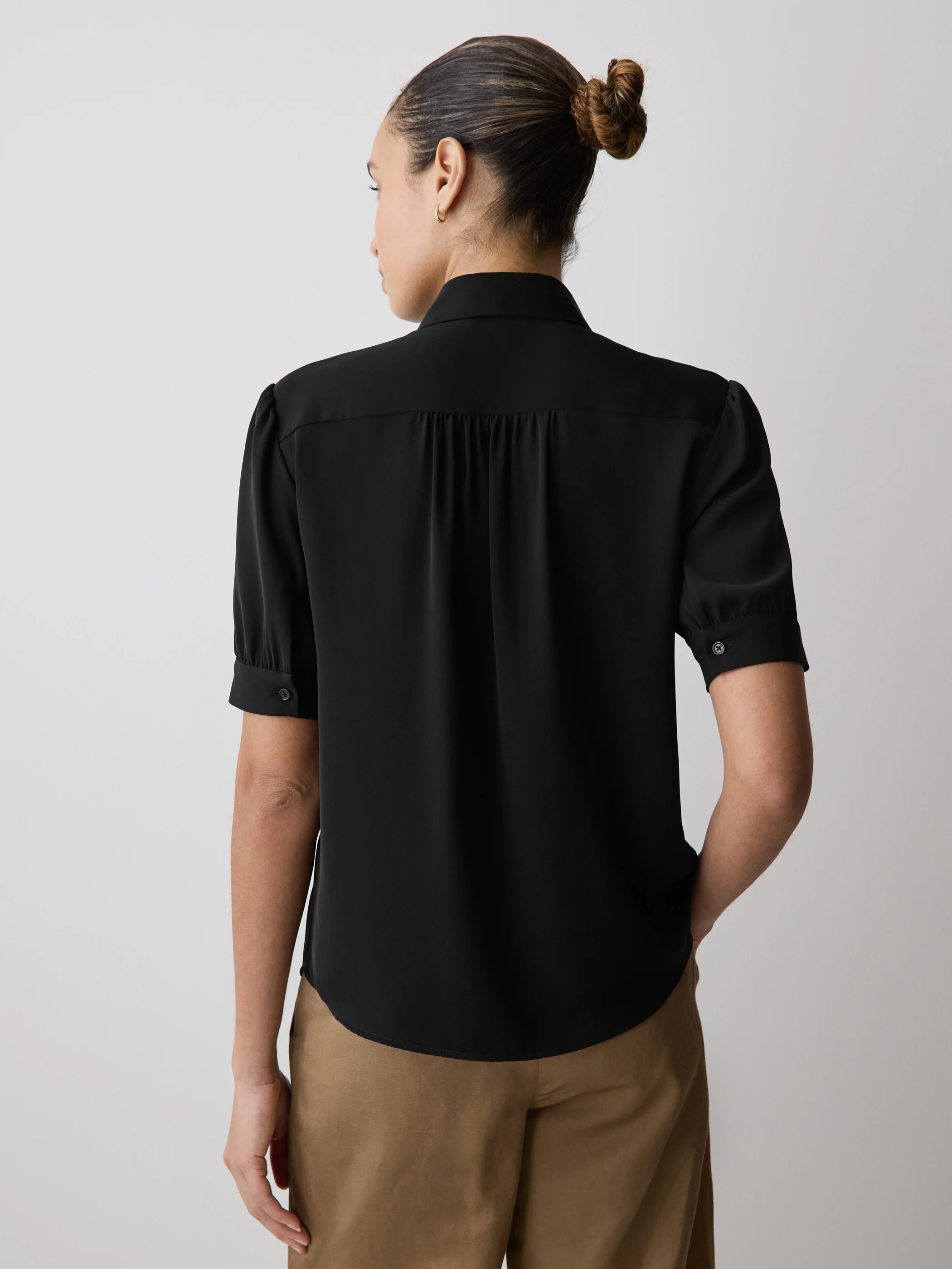 Silky Crepe Short-Sleeve Buttoned-Down Blouse - Image 3