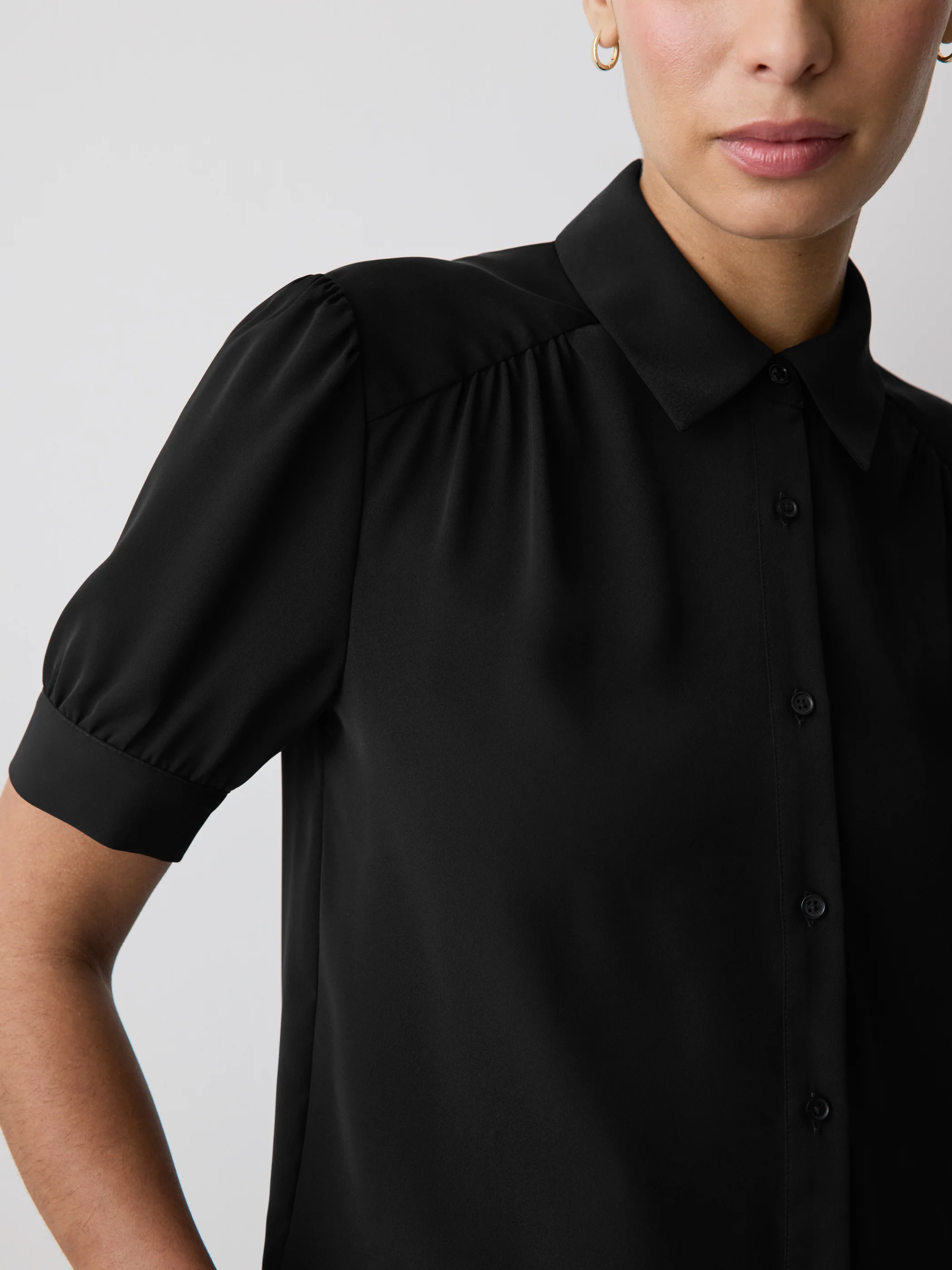 Silky Crepe Short-Sleeve Buttoned-Down Blouse - Image 4