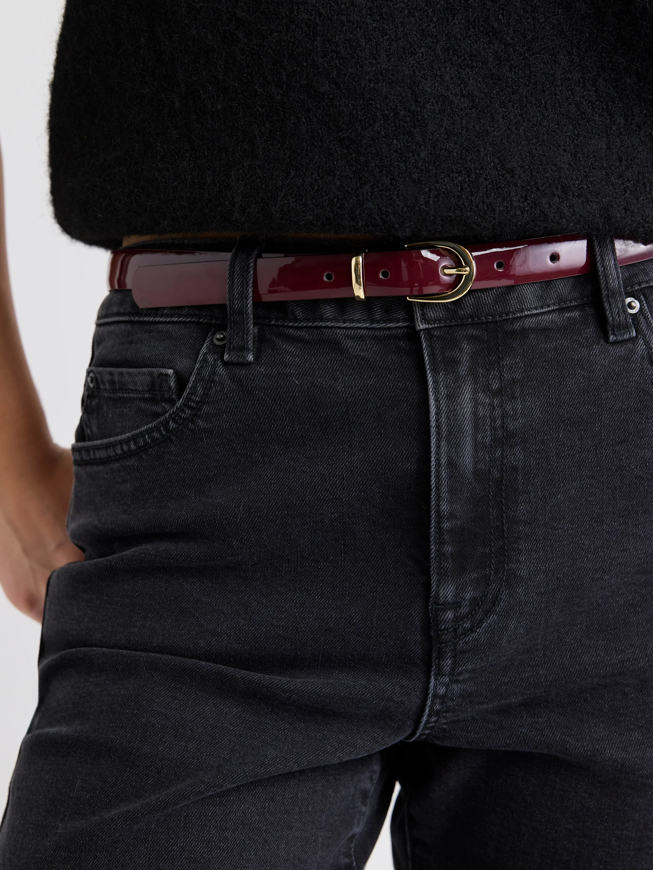 Skinny Leather Belt with Oval Buckle - Image 3