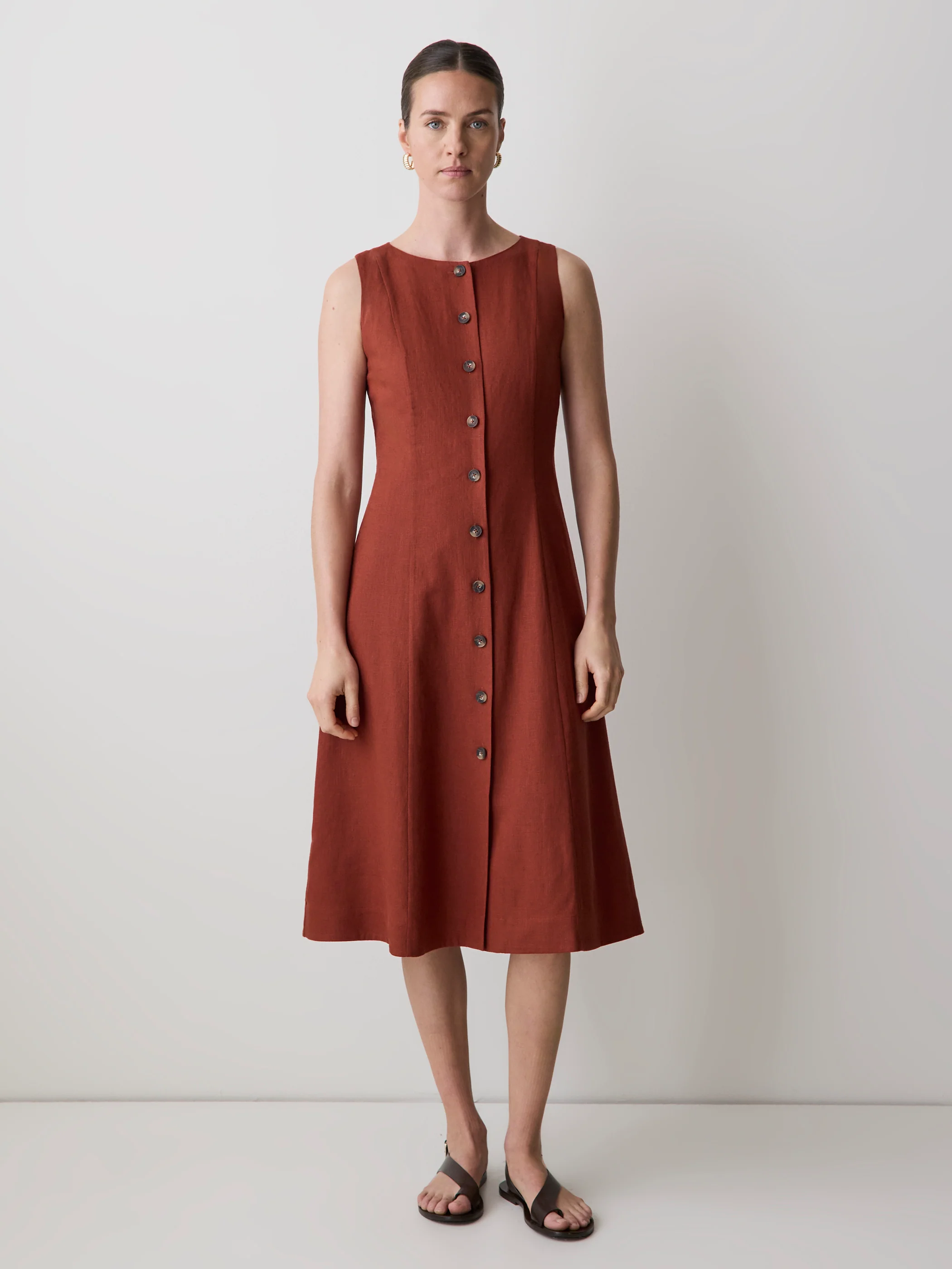 Sleeveless Crew-Neck Linen-Blend Midi Dress - Image 5