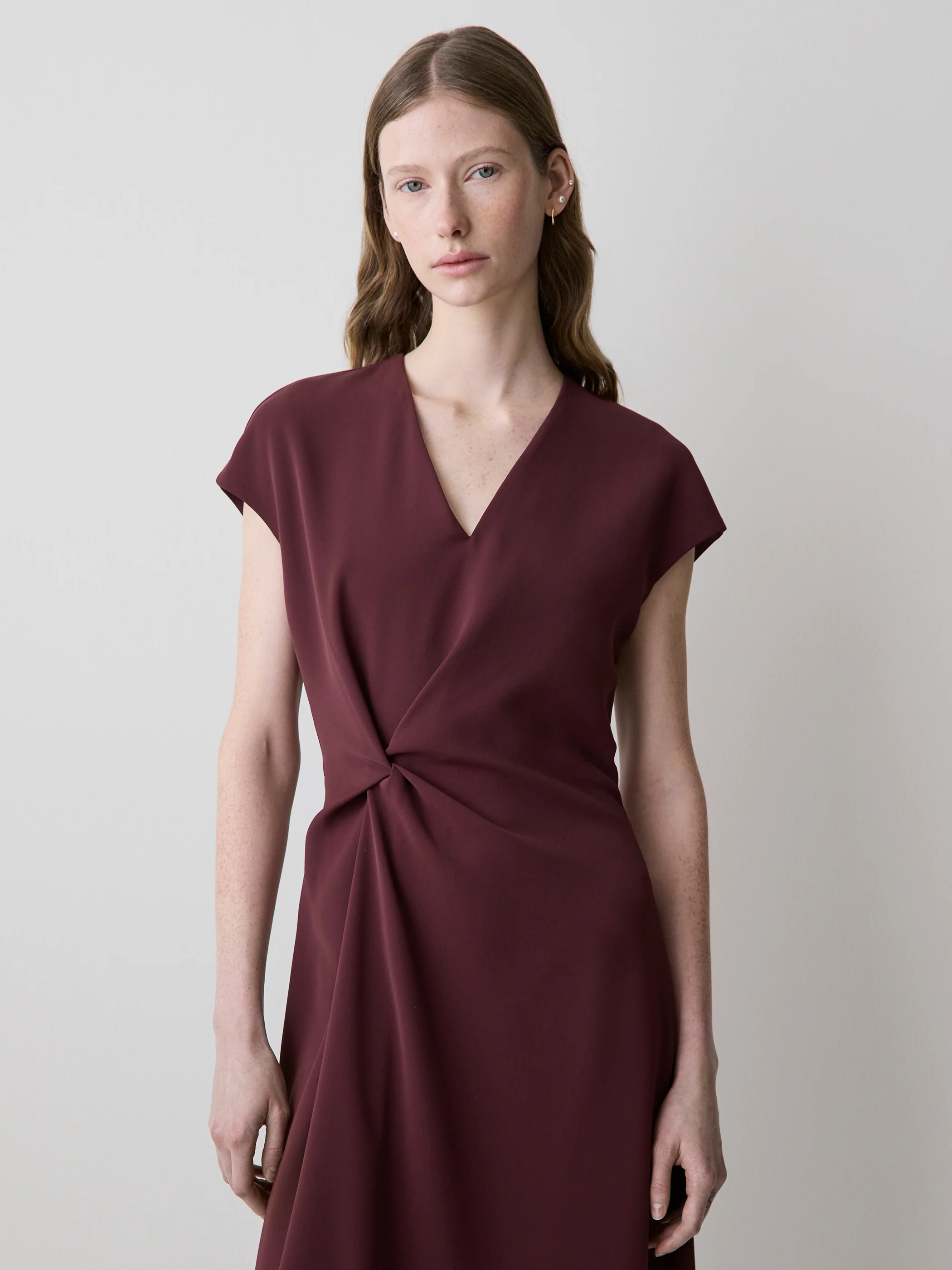 Extended-Sleeve V-Neck Twill Midi Dress - Image 13