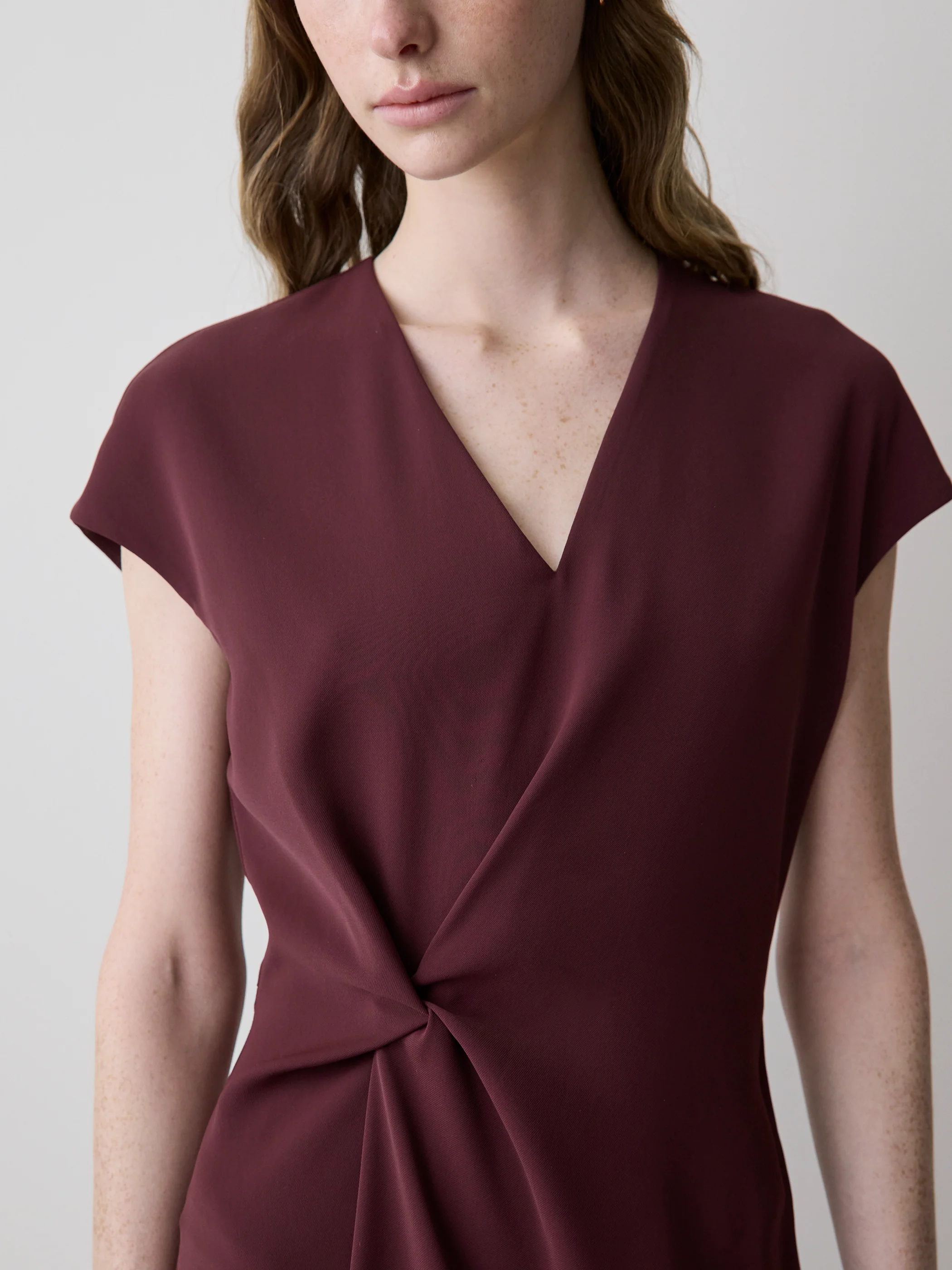 Extended-Sleeve V-Neck Twill Midi Dress - Image 15