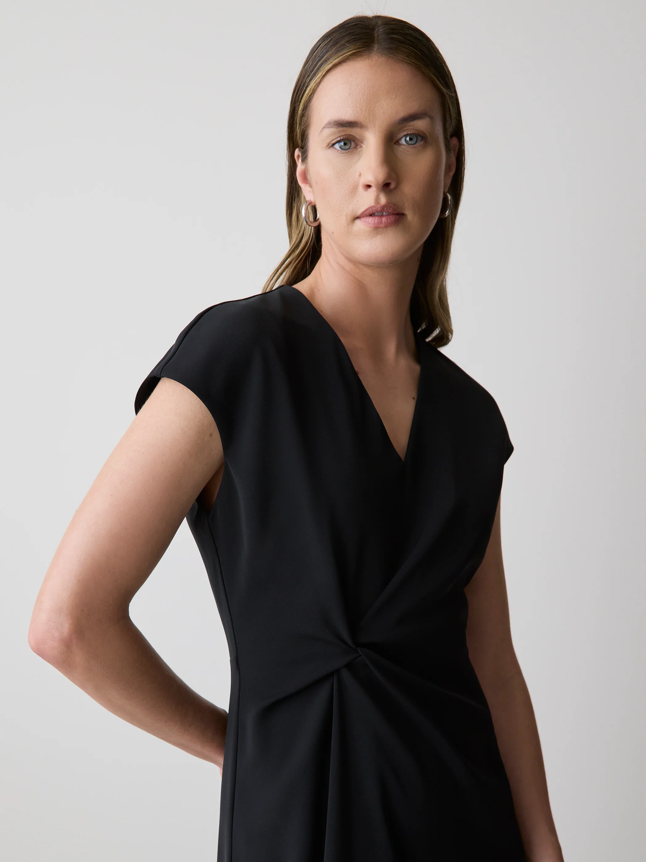 Extended-Sleeve V-Neck Twill Midi Dress - Image 2