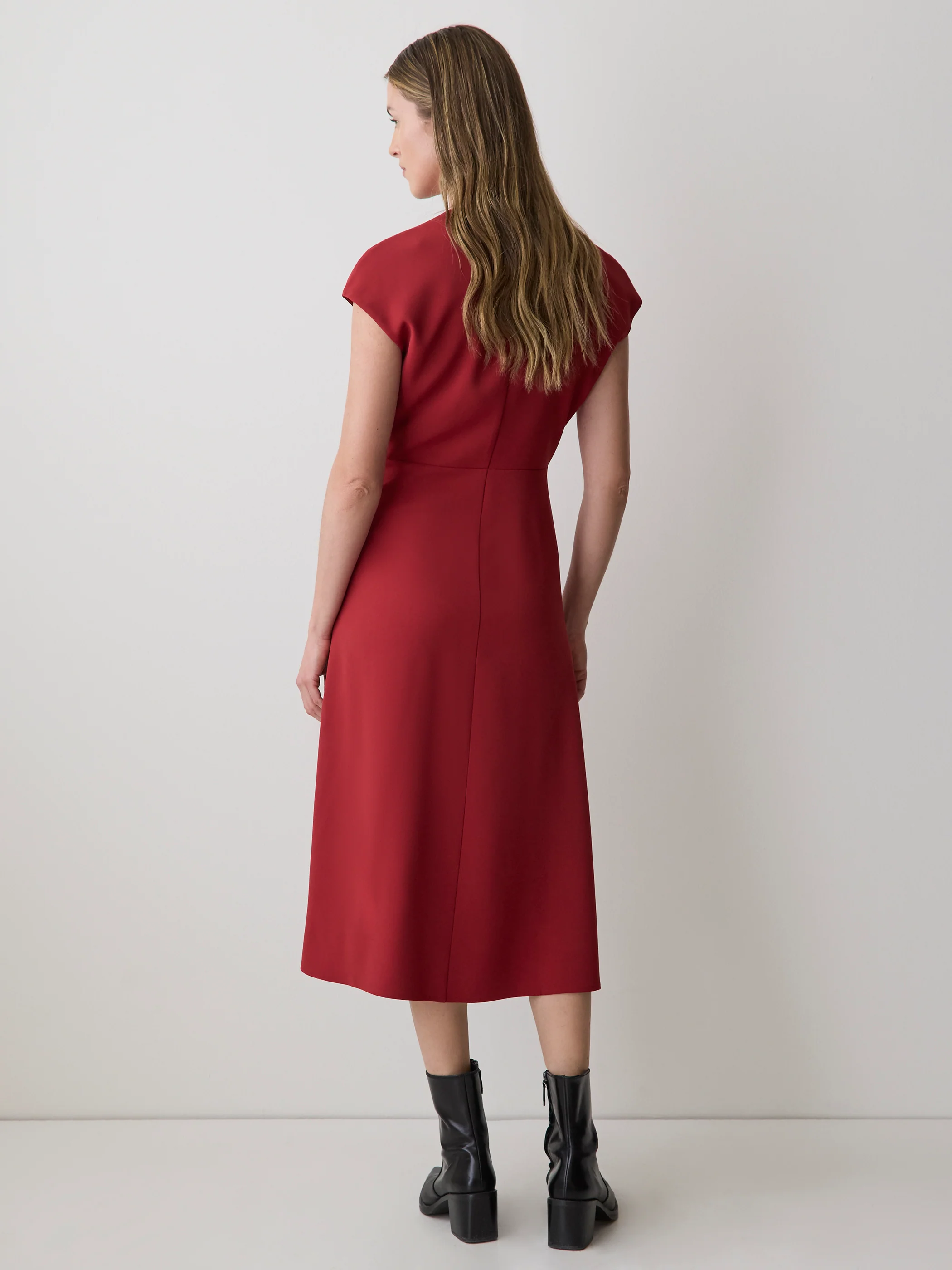 Extended-Sleeve V-Neck Twill Midi Dress - Image 20