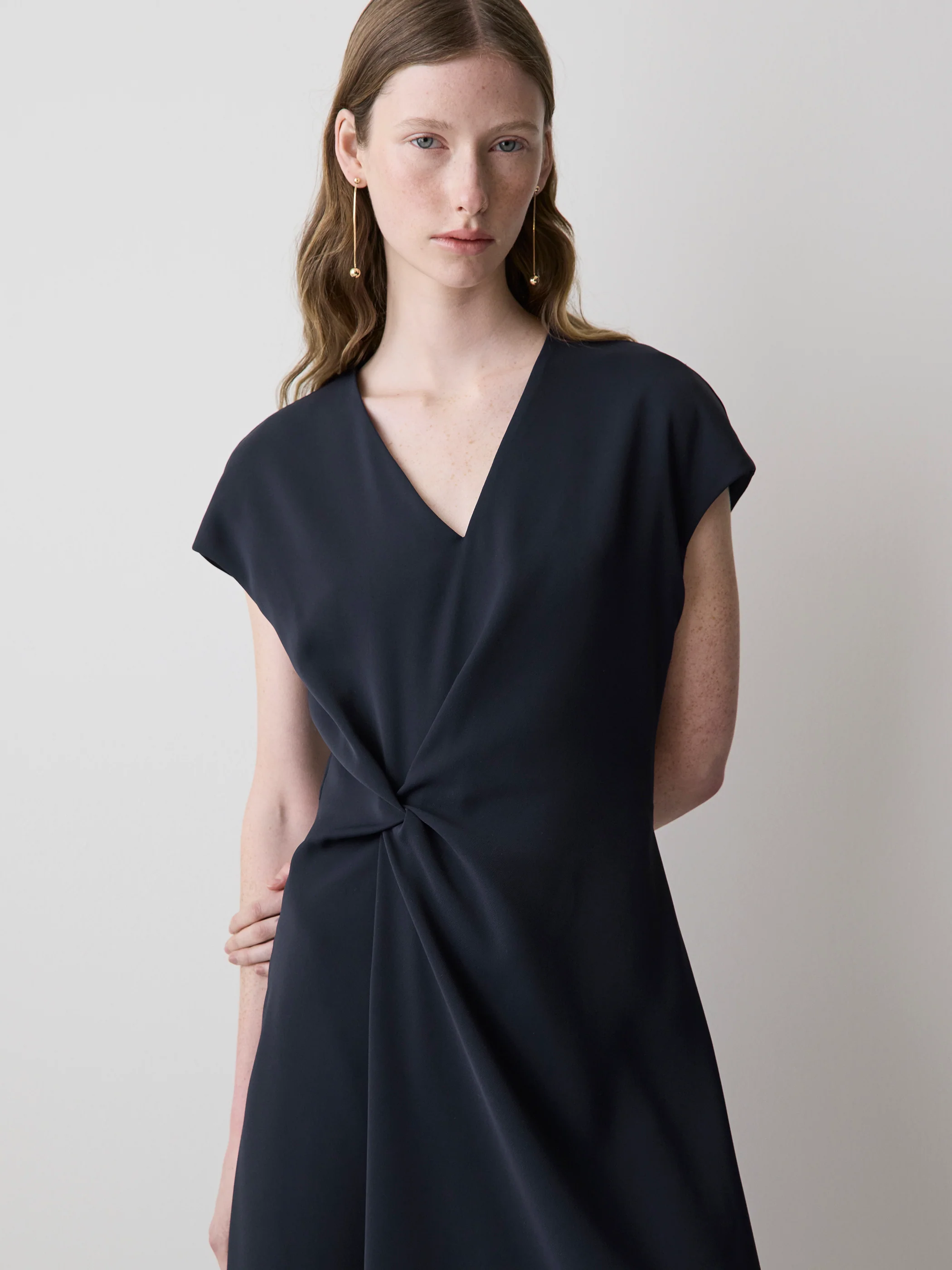 Extended-Sleeve V-Neck Twill Midi Dress - Image 7