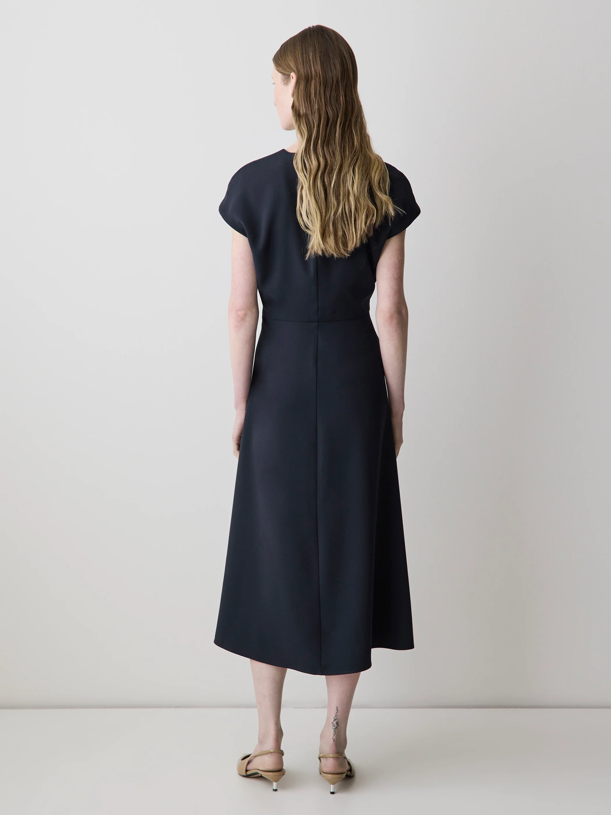 Extended-Sleeve V-Neck Twill Midi Dress - Image 8