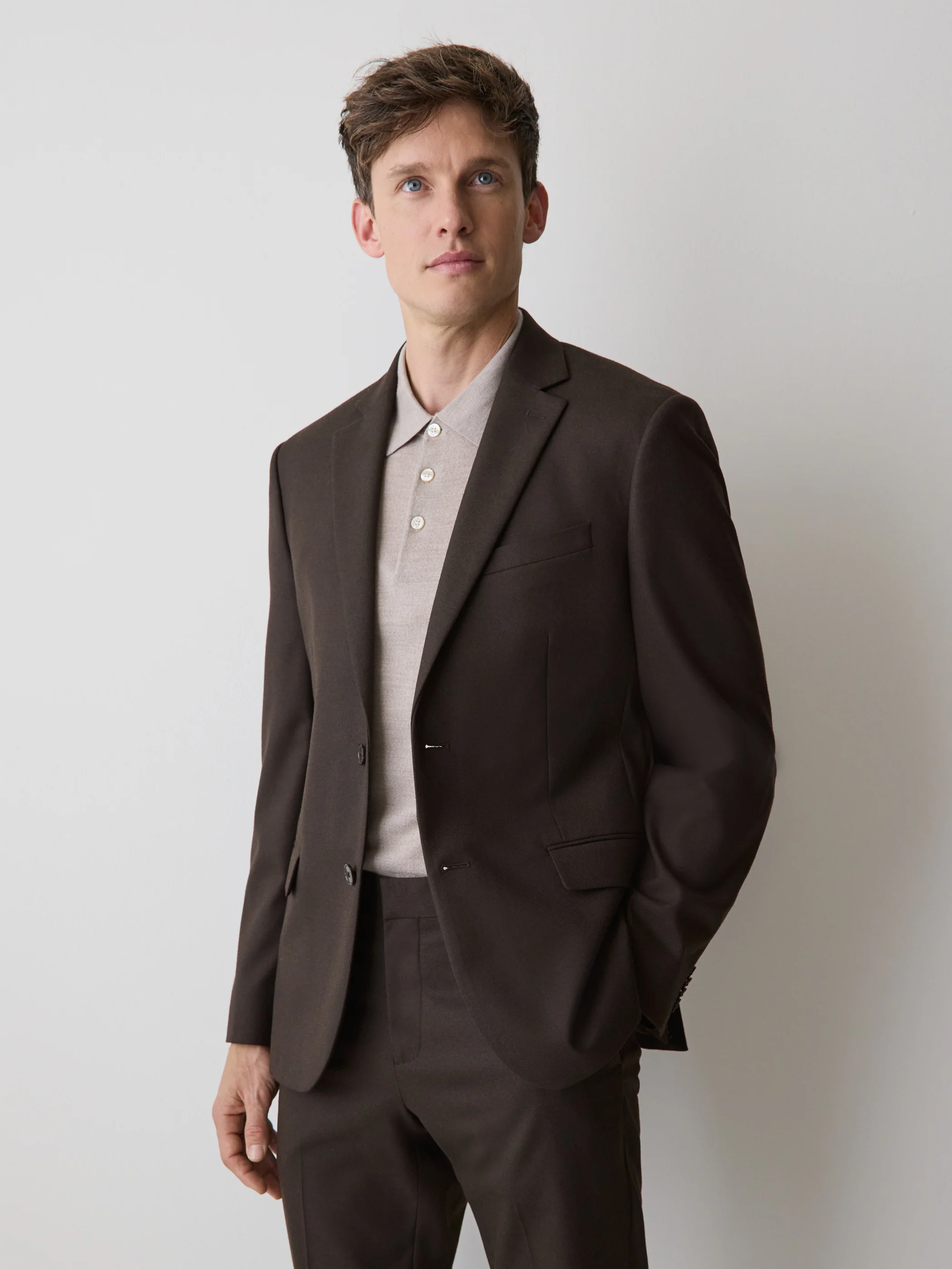 Slim Fit Dark Brown Brushed Twill Blazer - Image 2