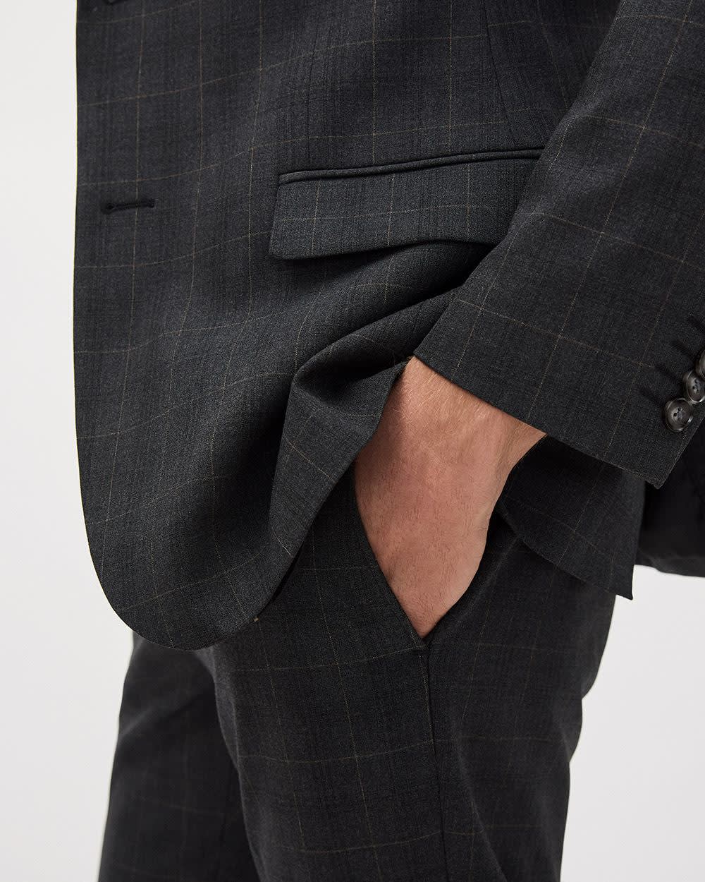 Slim-Fit Dark Grey Checkered Suit Blazer - Image 4