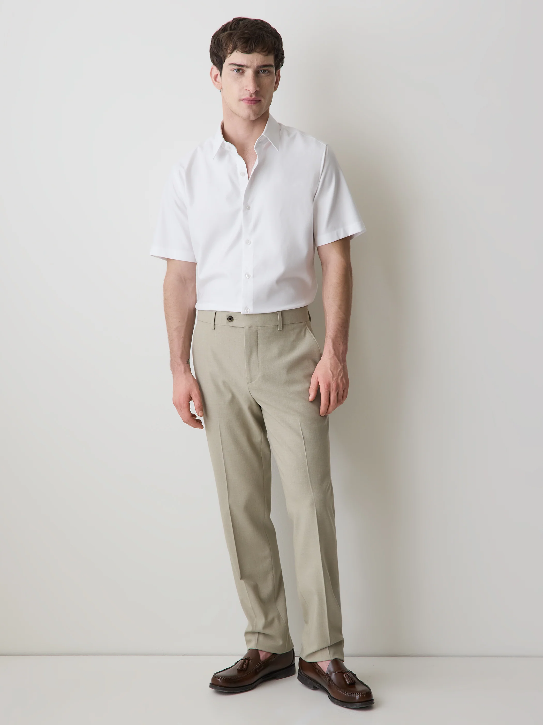 Short-Sleeve Slim Fit Knit-Like Dress Shirt - Image 5