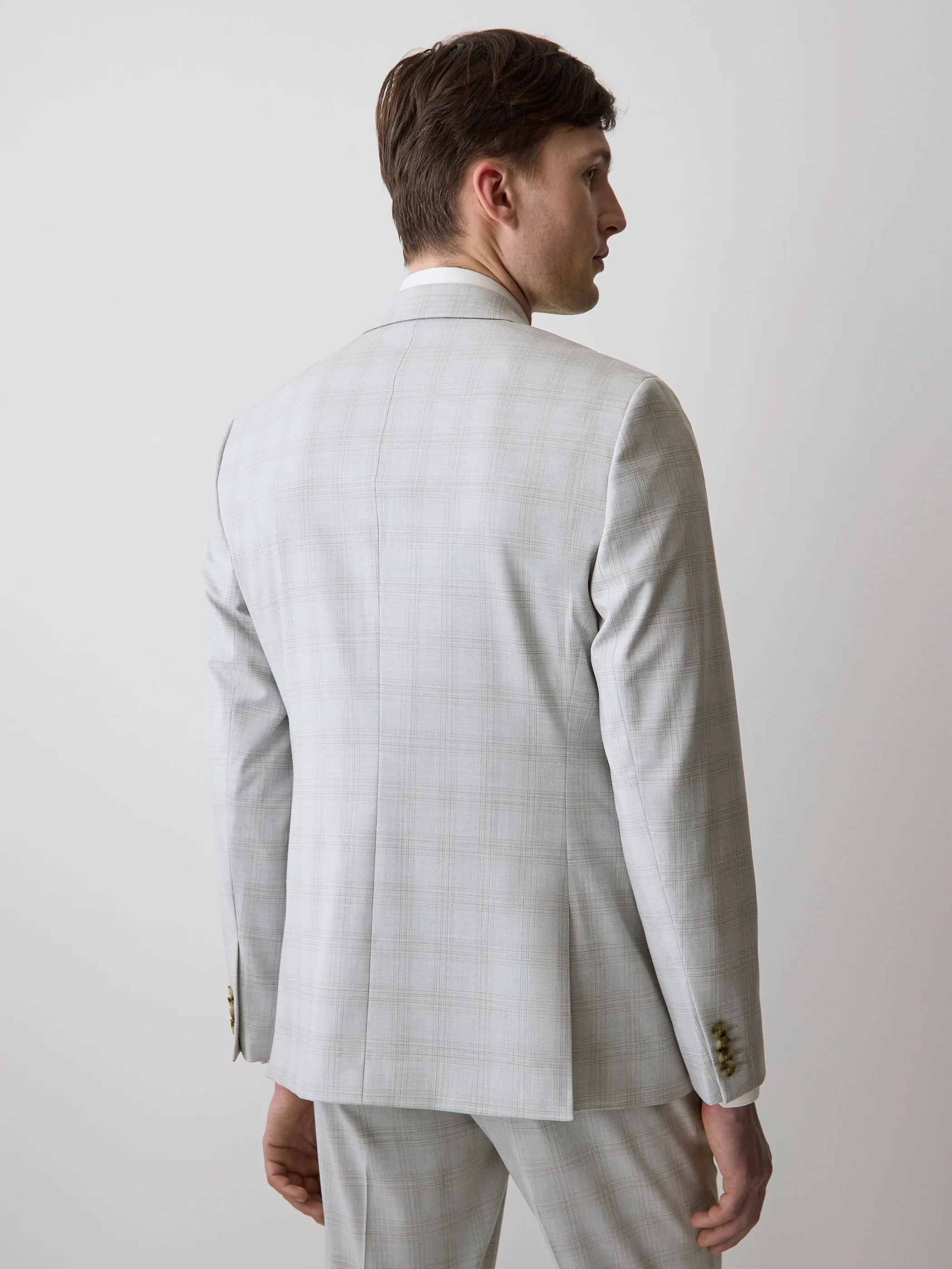 Slim Fit Grey Checkered Suit Blazer - Image 3