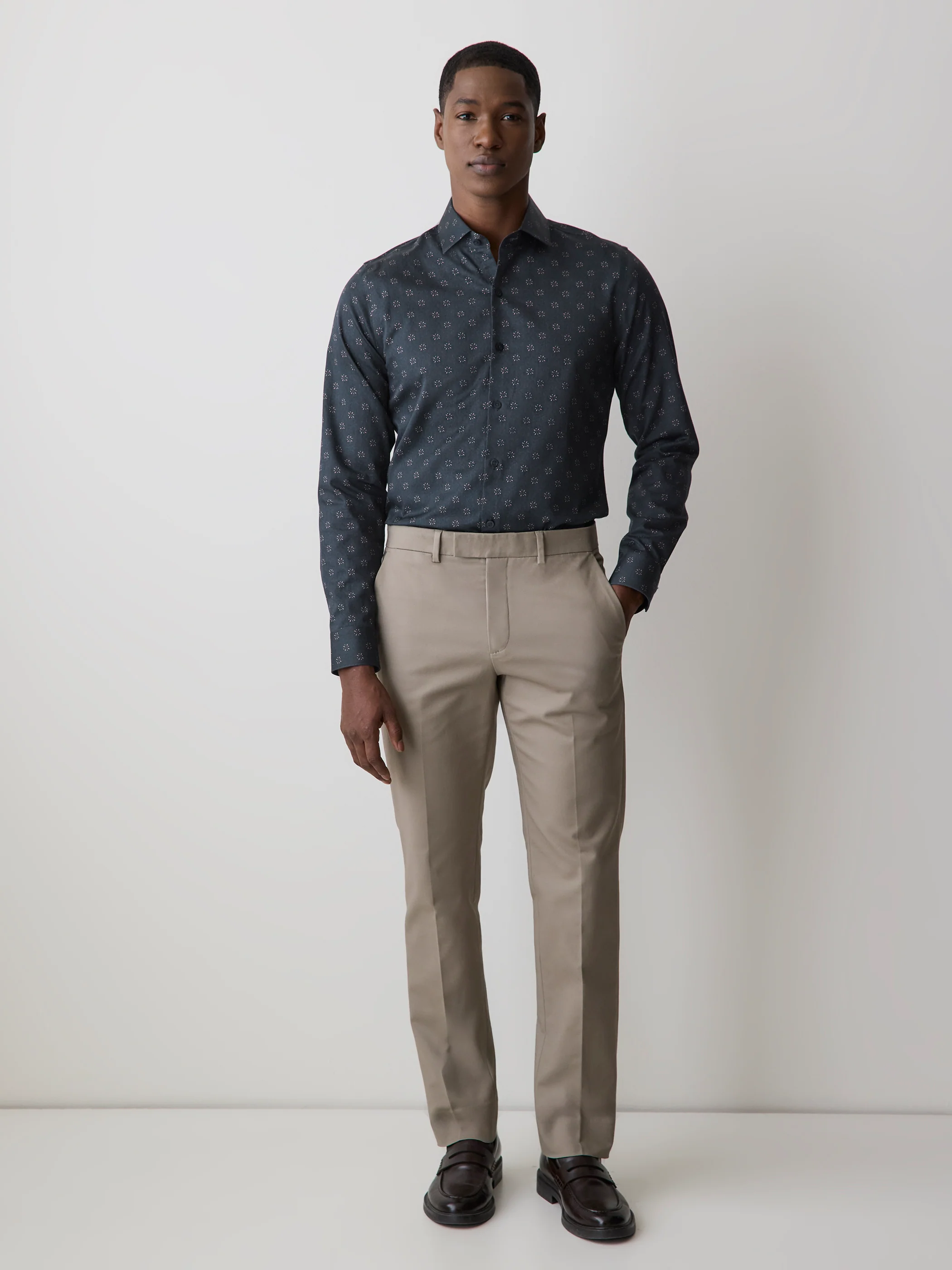 Slim Fit Dress Shirt with Floral Dotted Pattern - Image 3