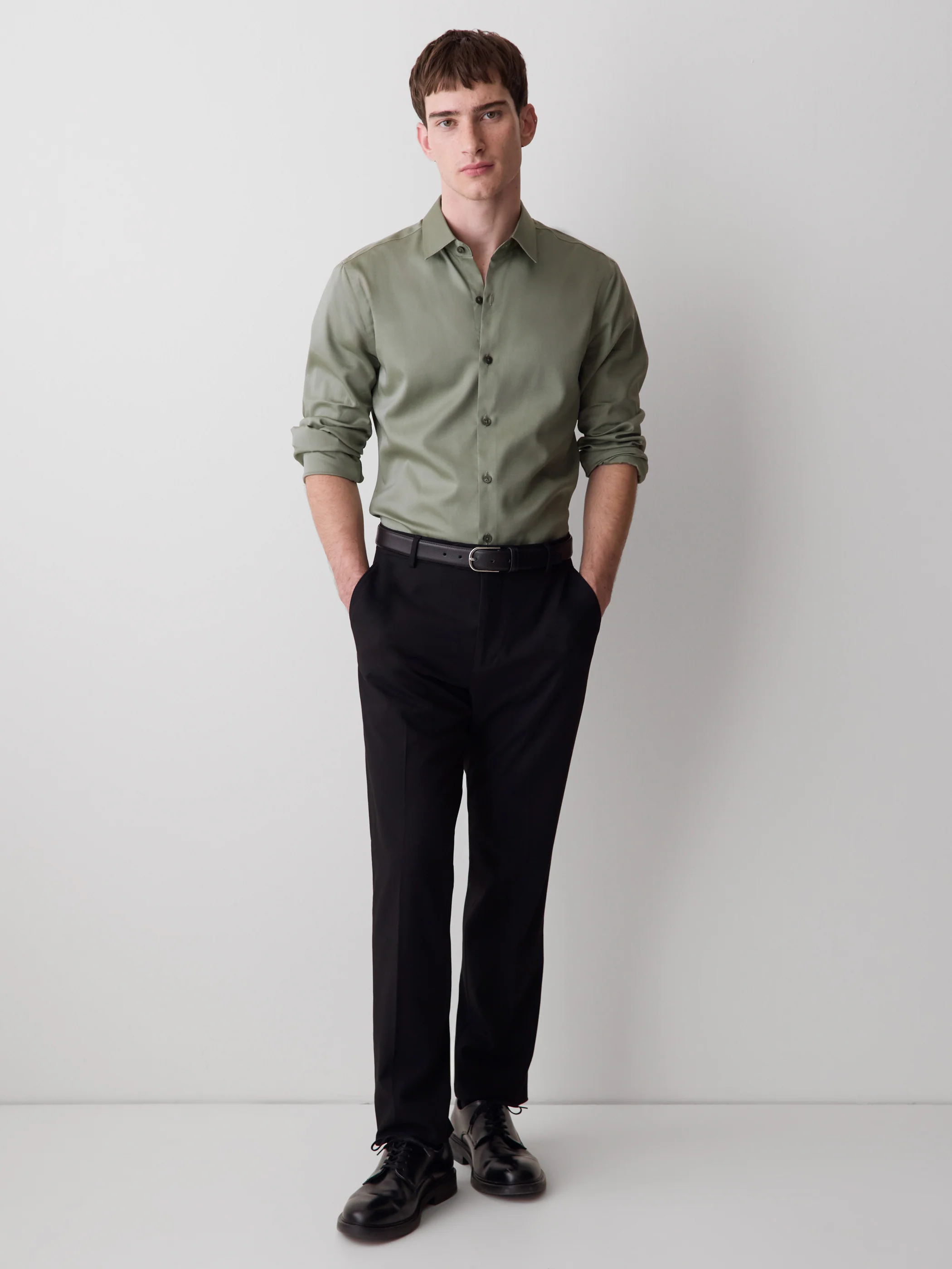 Slim Fit Solid Twill Dress Shirt - Image 7