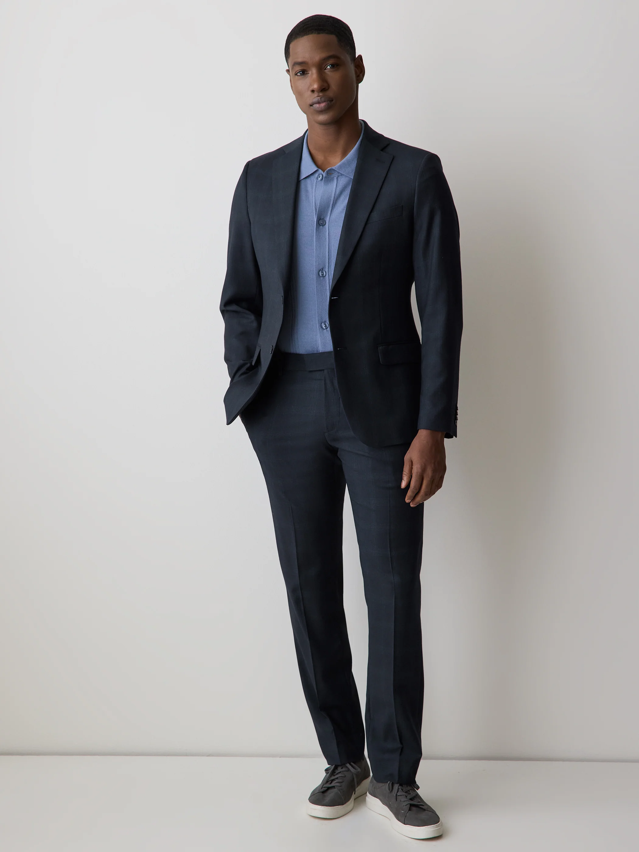 Slim Fit Navy Checkered Suit Blazer