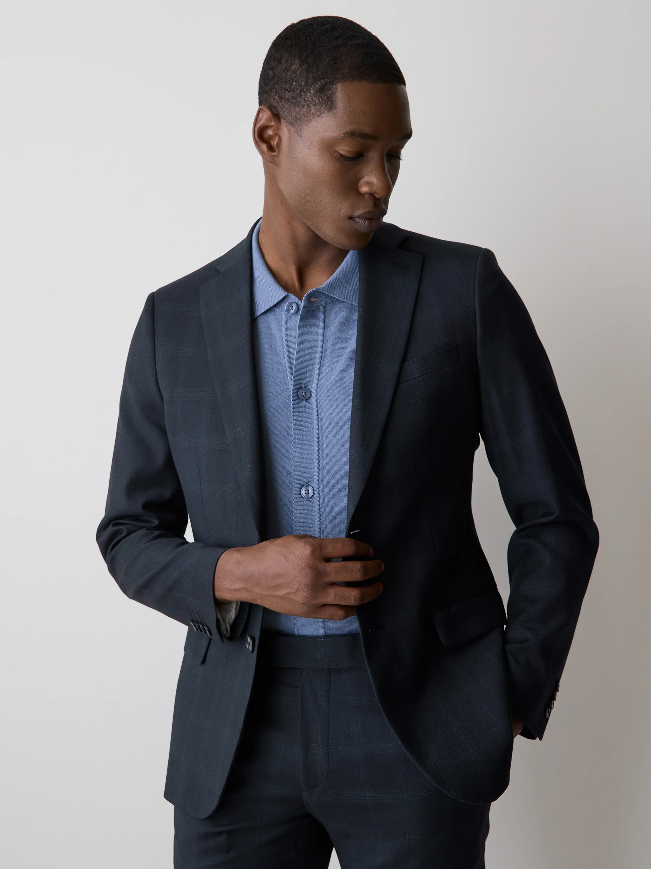 Slim Fit Navy Checkered Suit Blazer - Image 2