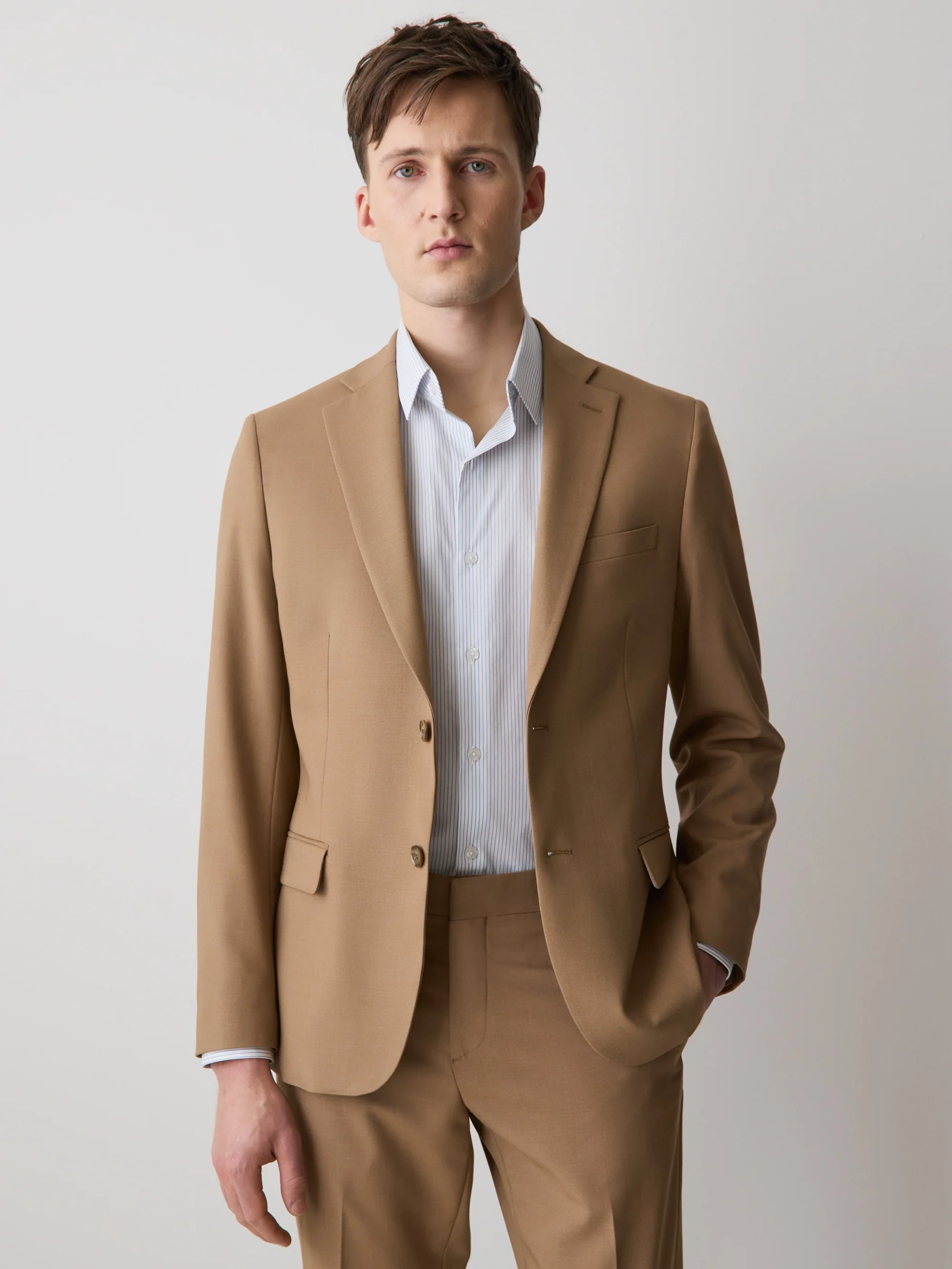 Slim Fit Peachy Camel Suit Blazer - Image 3
