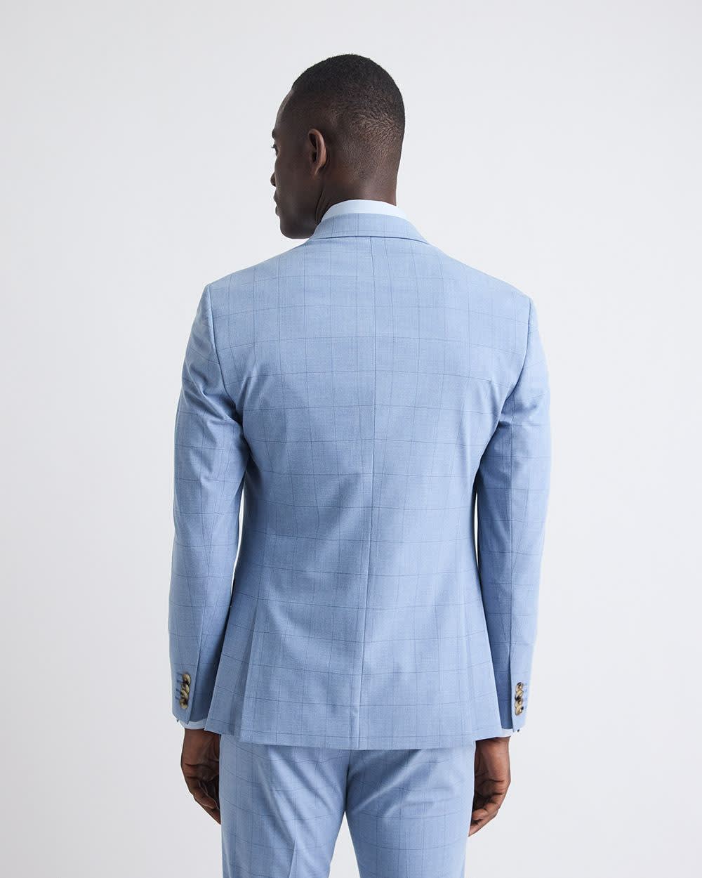 Slim Fit Sky Blue Windowpane Suit Blazer - Image 3