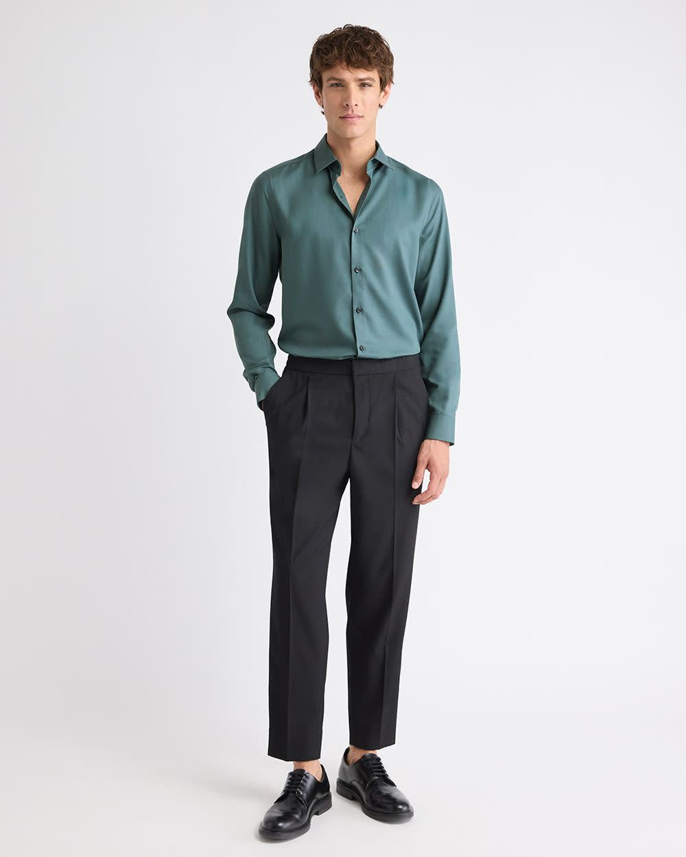 Slim-Fit Solid Cotton Modal Dress Shirt - Image 19
