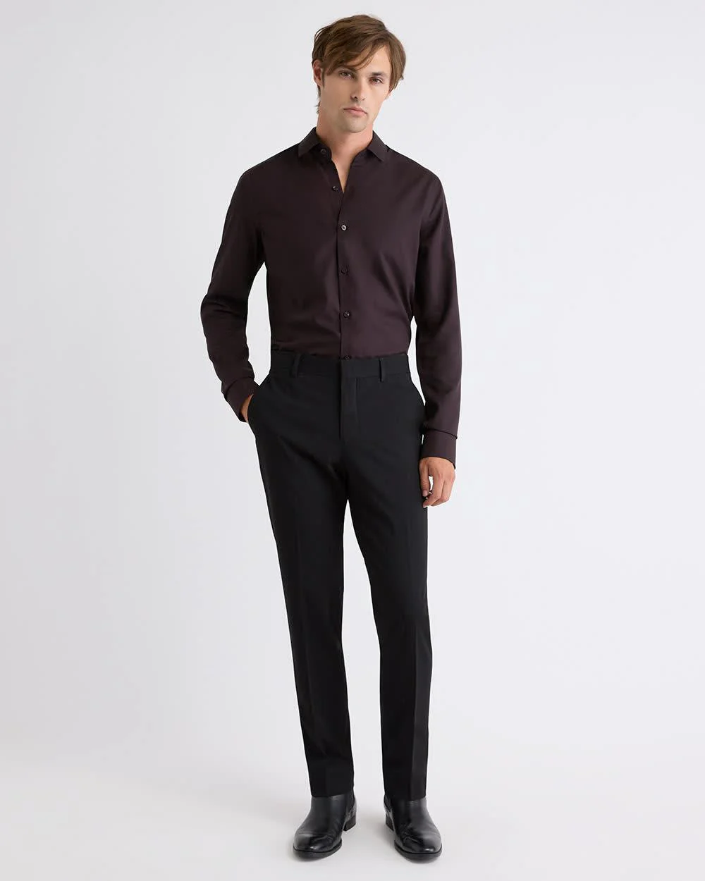 Slim-Fit Solid Cotton Modal Dress Shirt - Image 29
