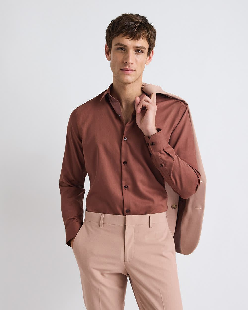 Slim-Fit Solid Cotton Modal Dress Shirt - Image 9