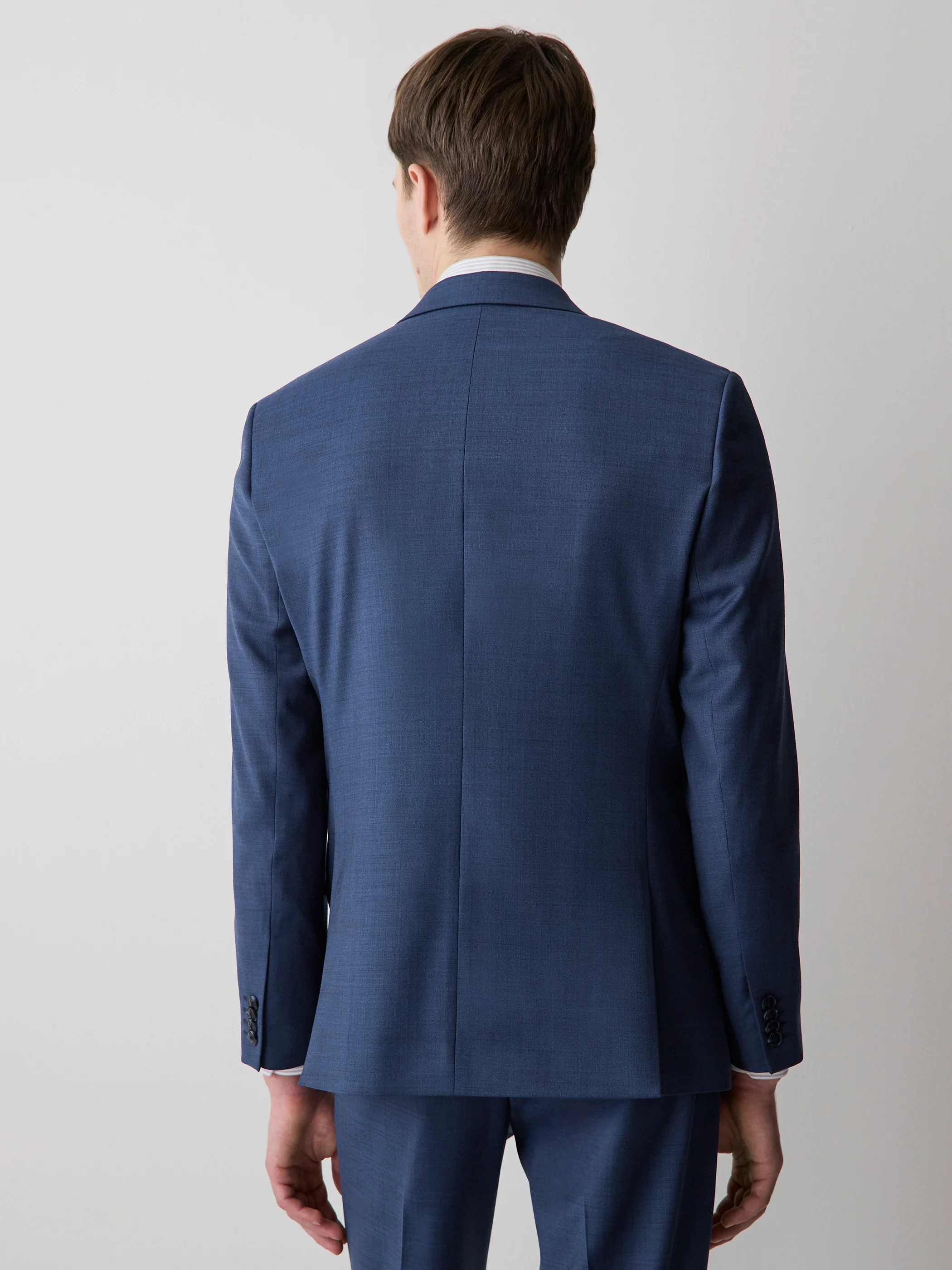 Blue Slim Fit Wool Suit Blazer - Image 3