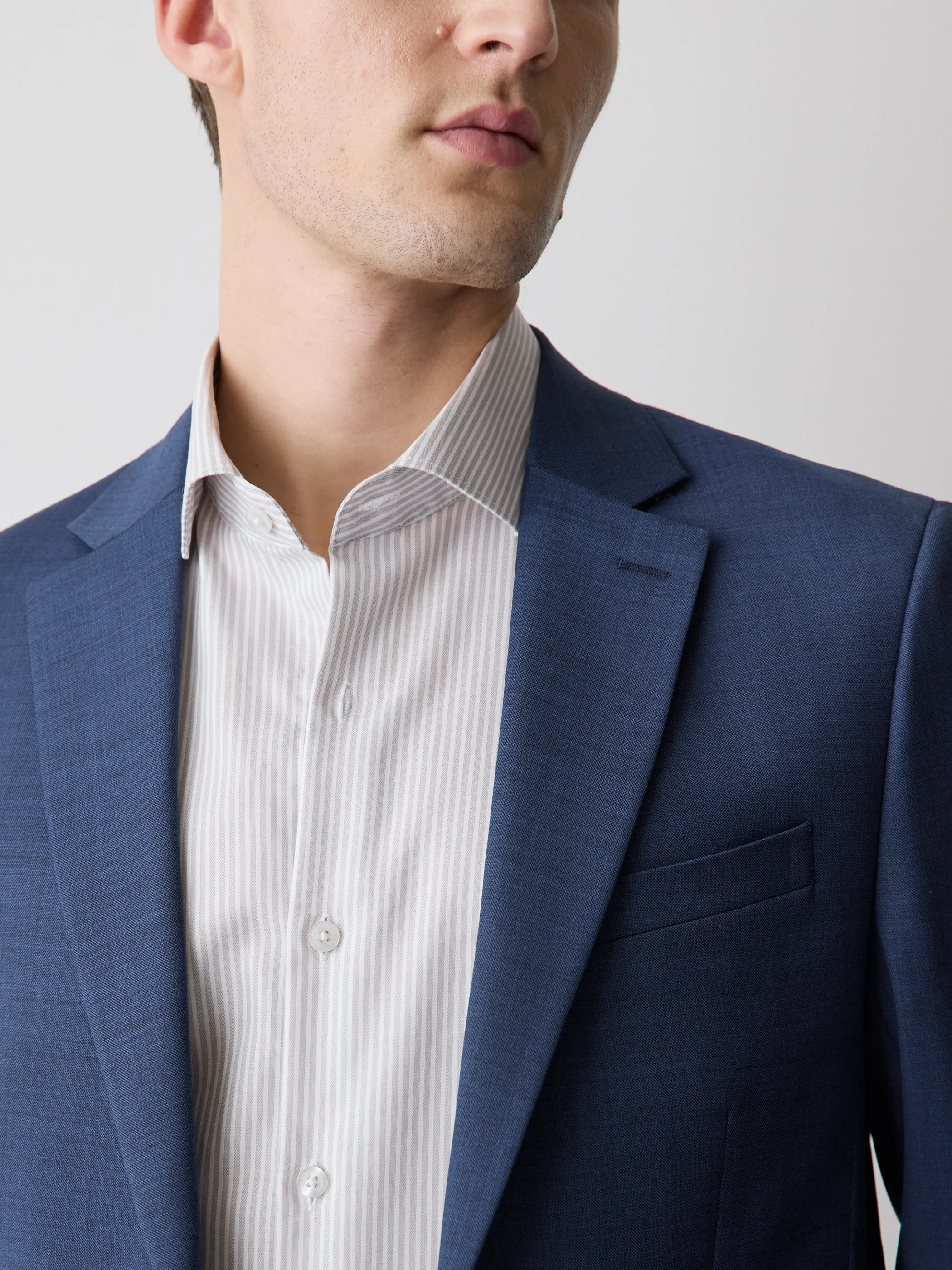 Blue Slim Fit Wool Suit Blazer - Image 4