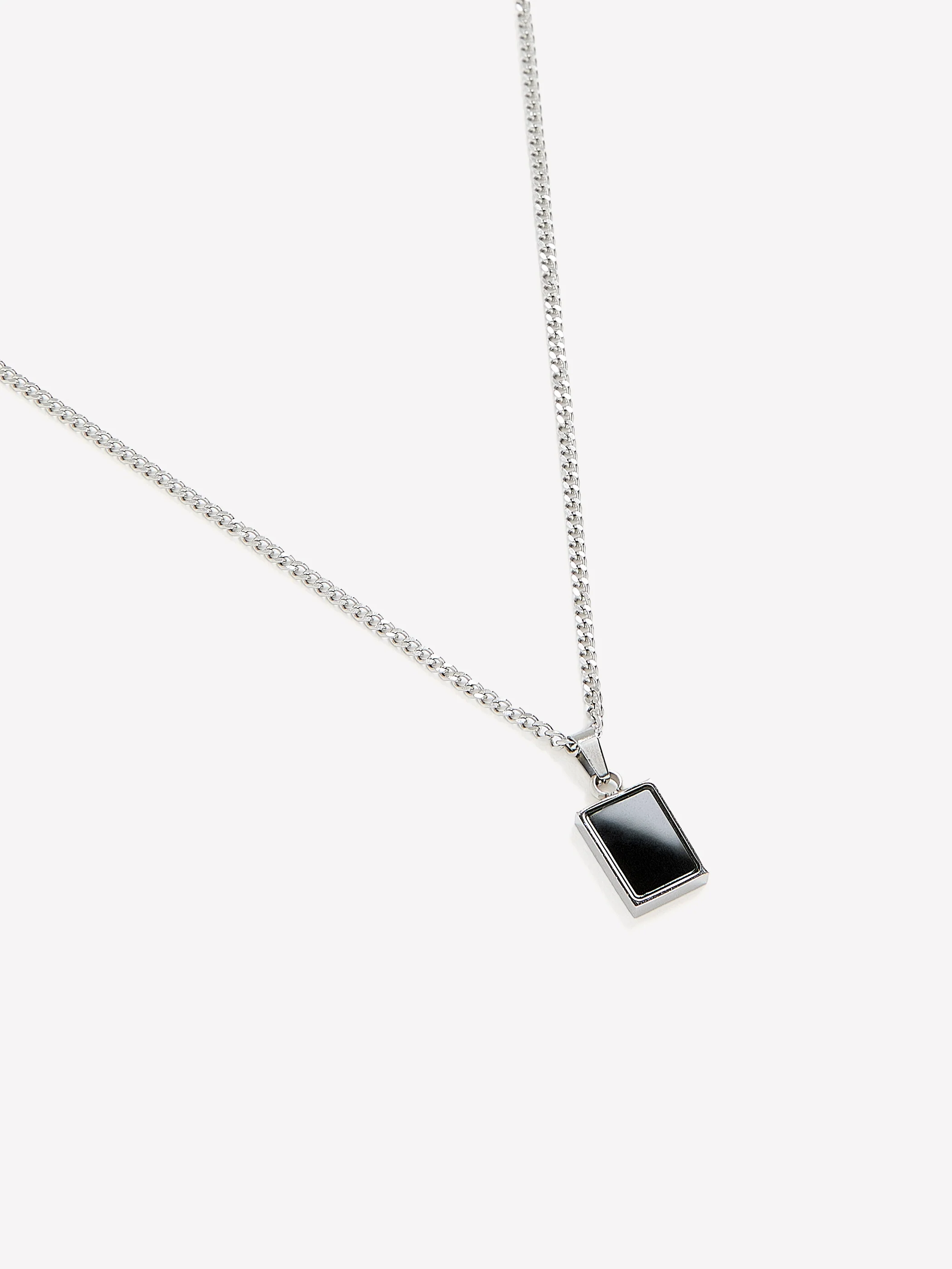 Stainless Steel Necklace with Black Stone Pendant - Image 2