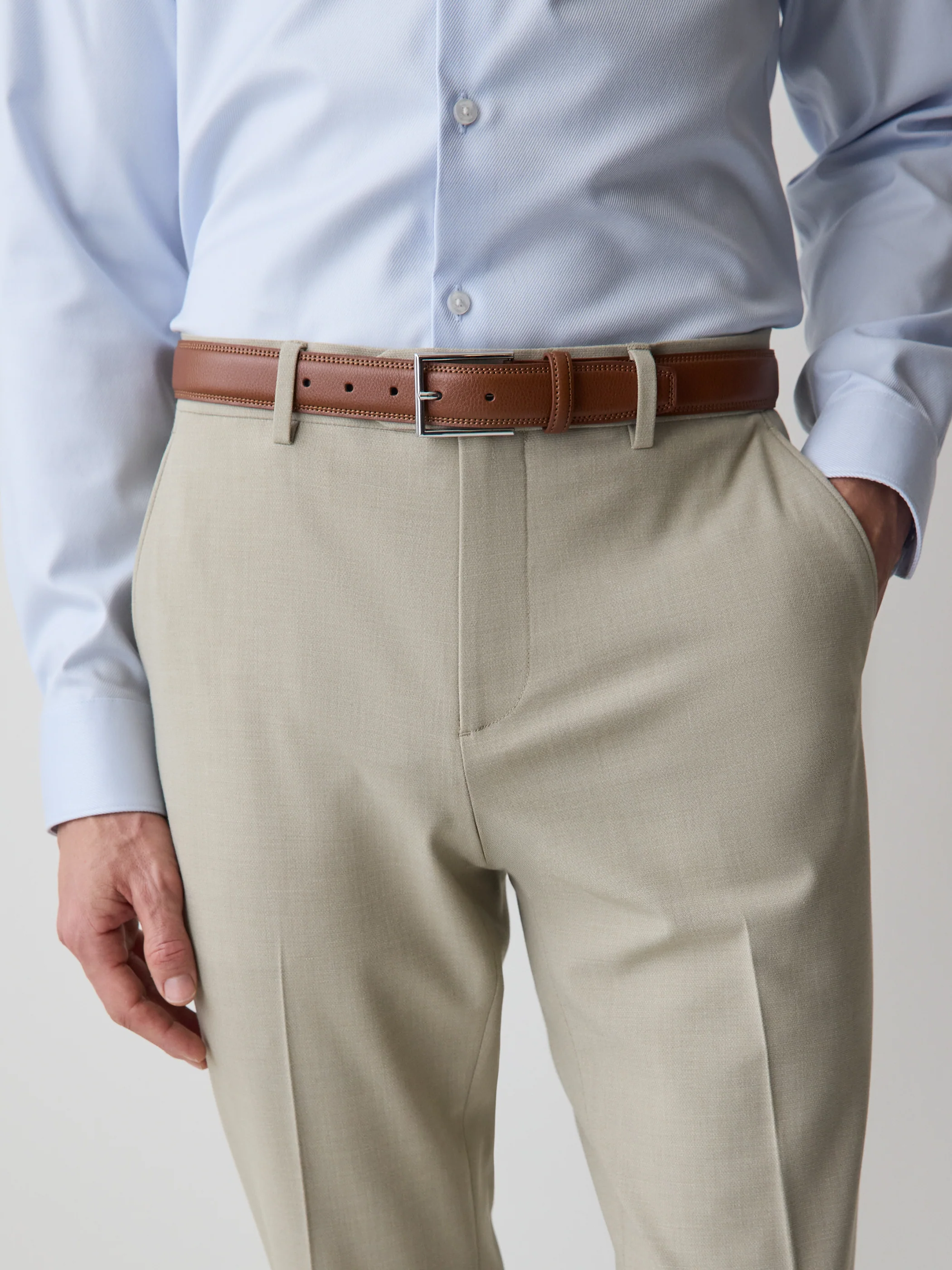 Double-Stitched Leather Belt with Square Buckle - Image 2