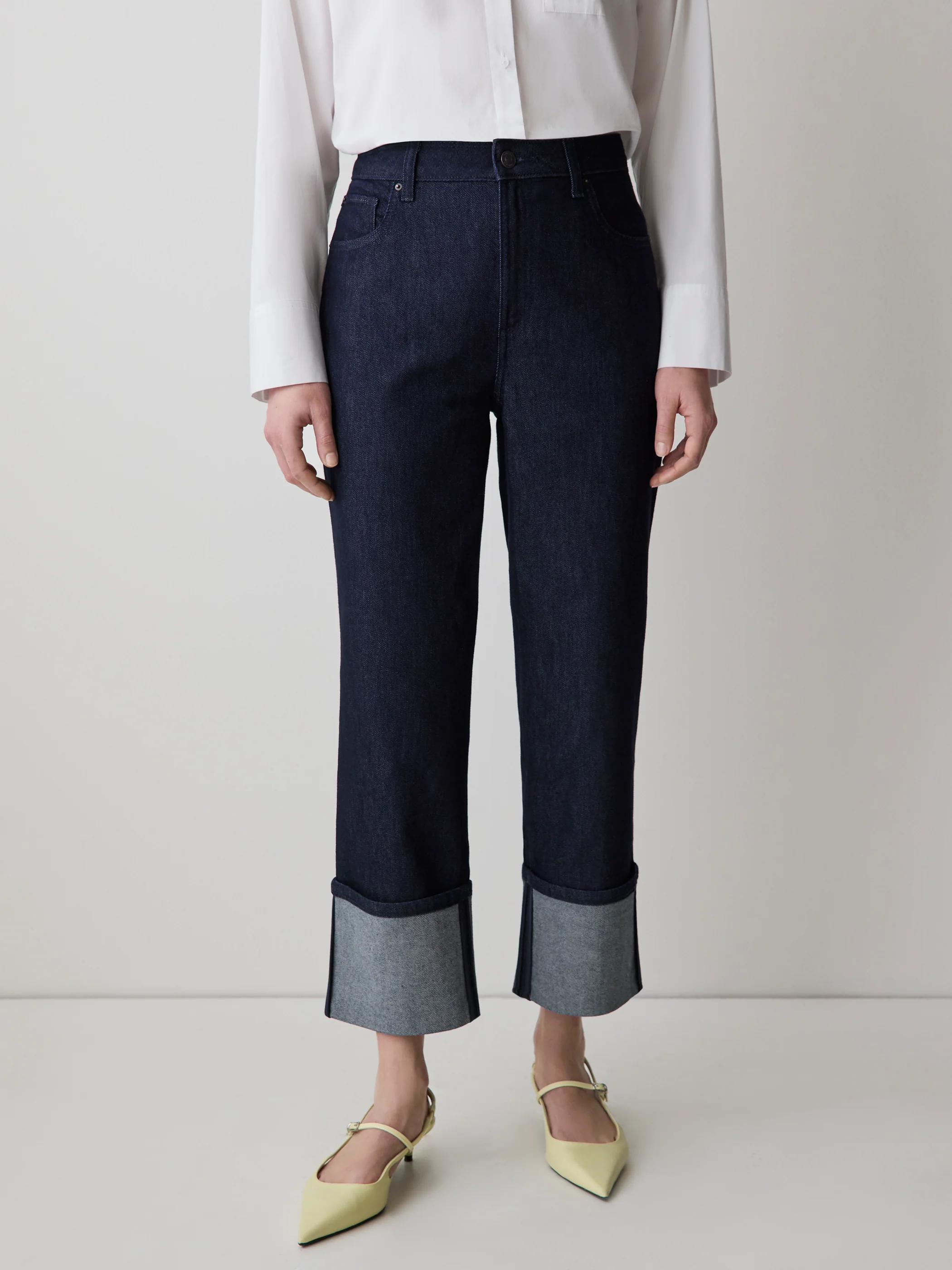 High-Rise Straight-Leg Jeans with Rolled Cuffs