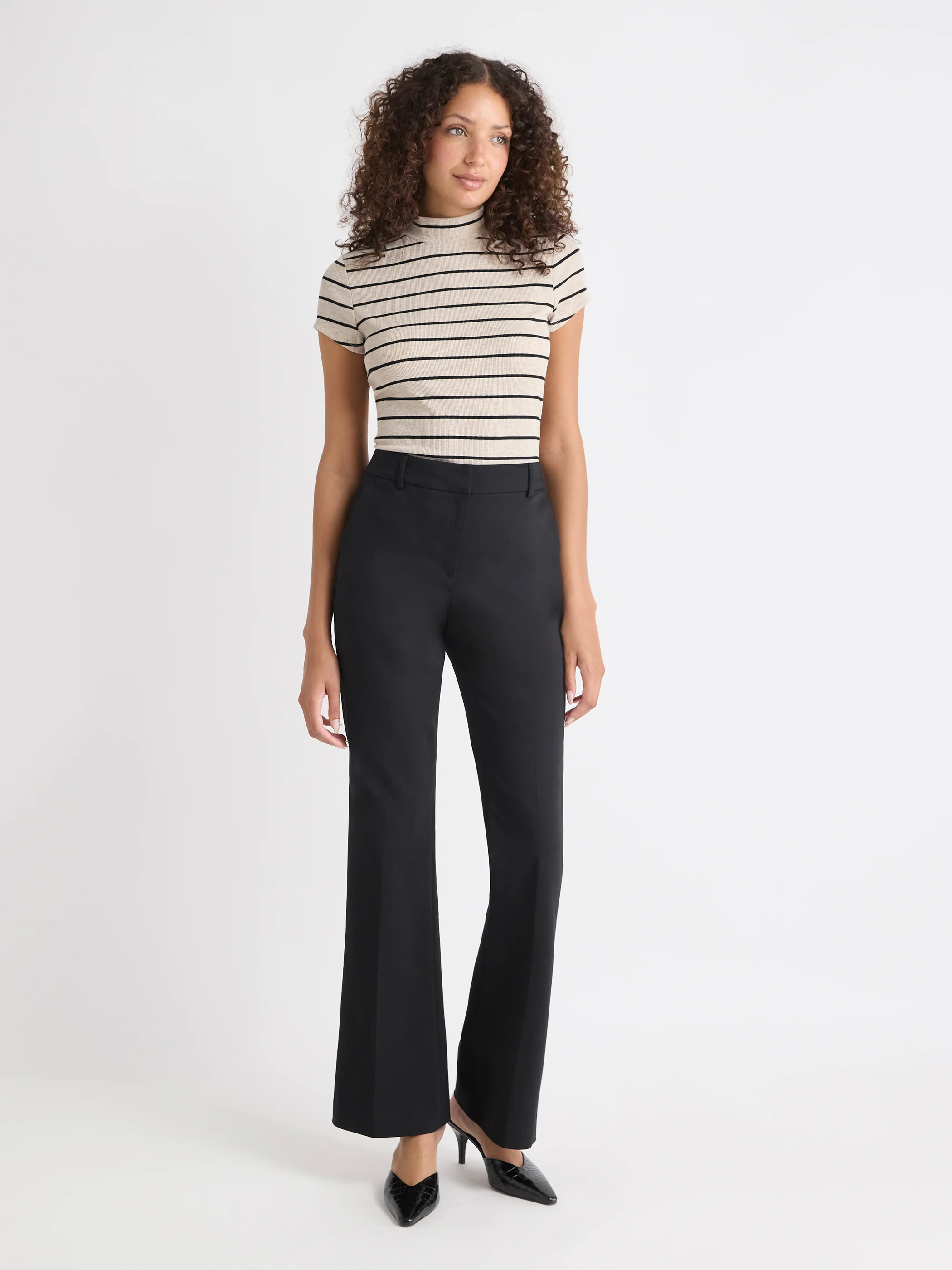 Striped Cap-Sleeve Mock-Neck Top - Image 2