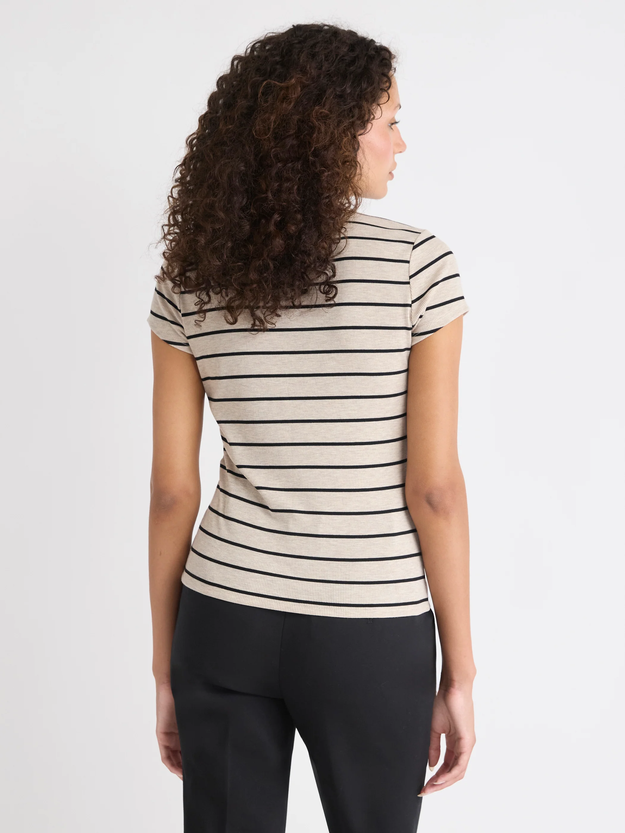 Striped Cap-Sleeve Mock-Neck Top - Image 3