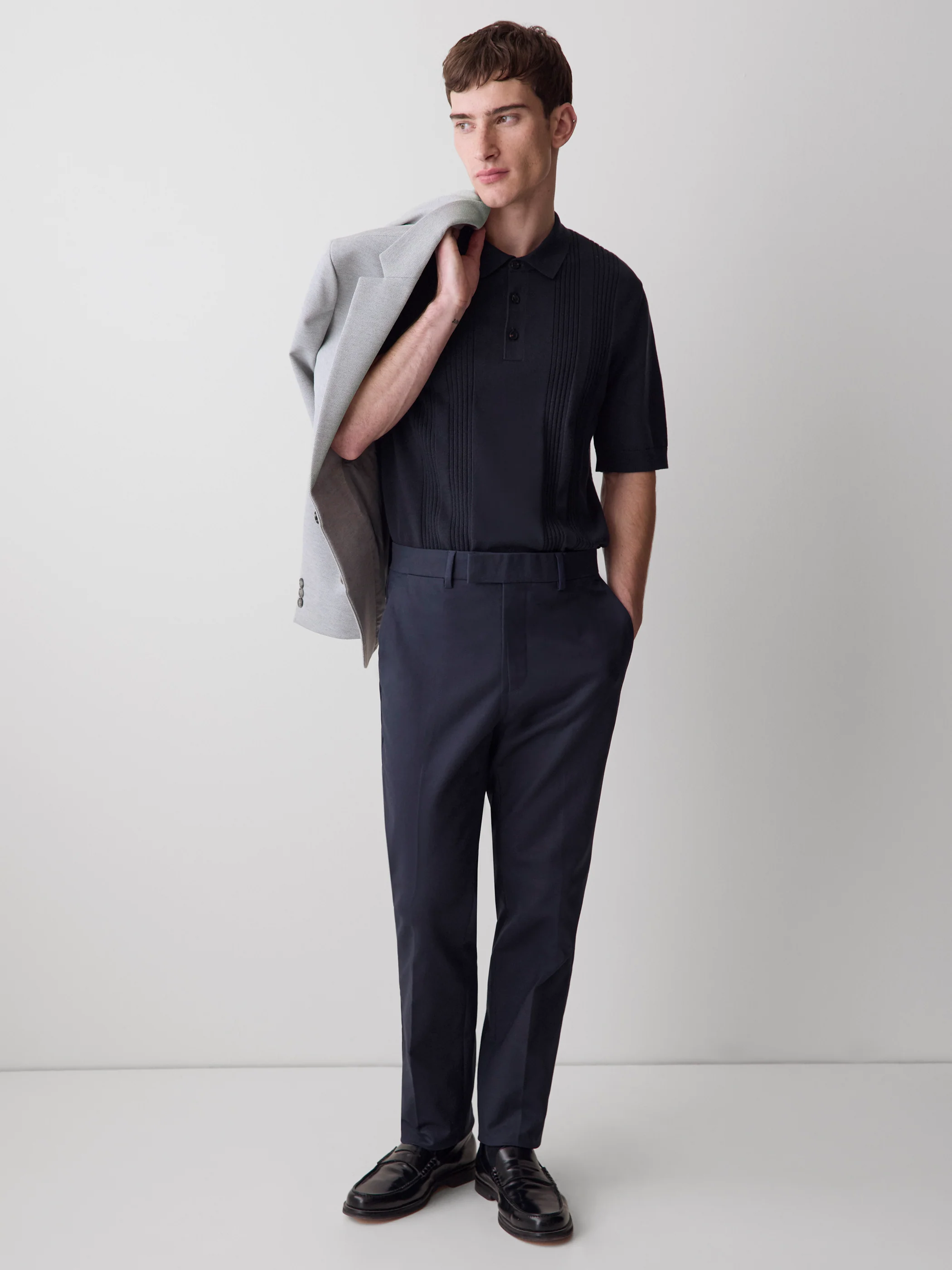 Short-Sleeve Cotton Polo with Vertical Stitches - Image 20