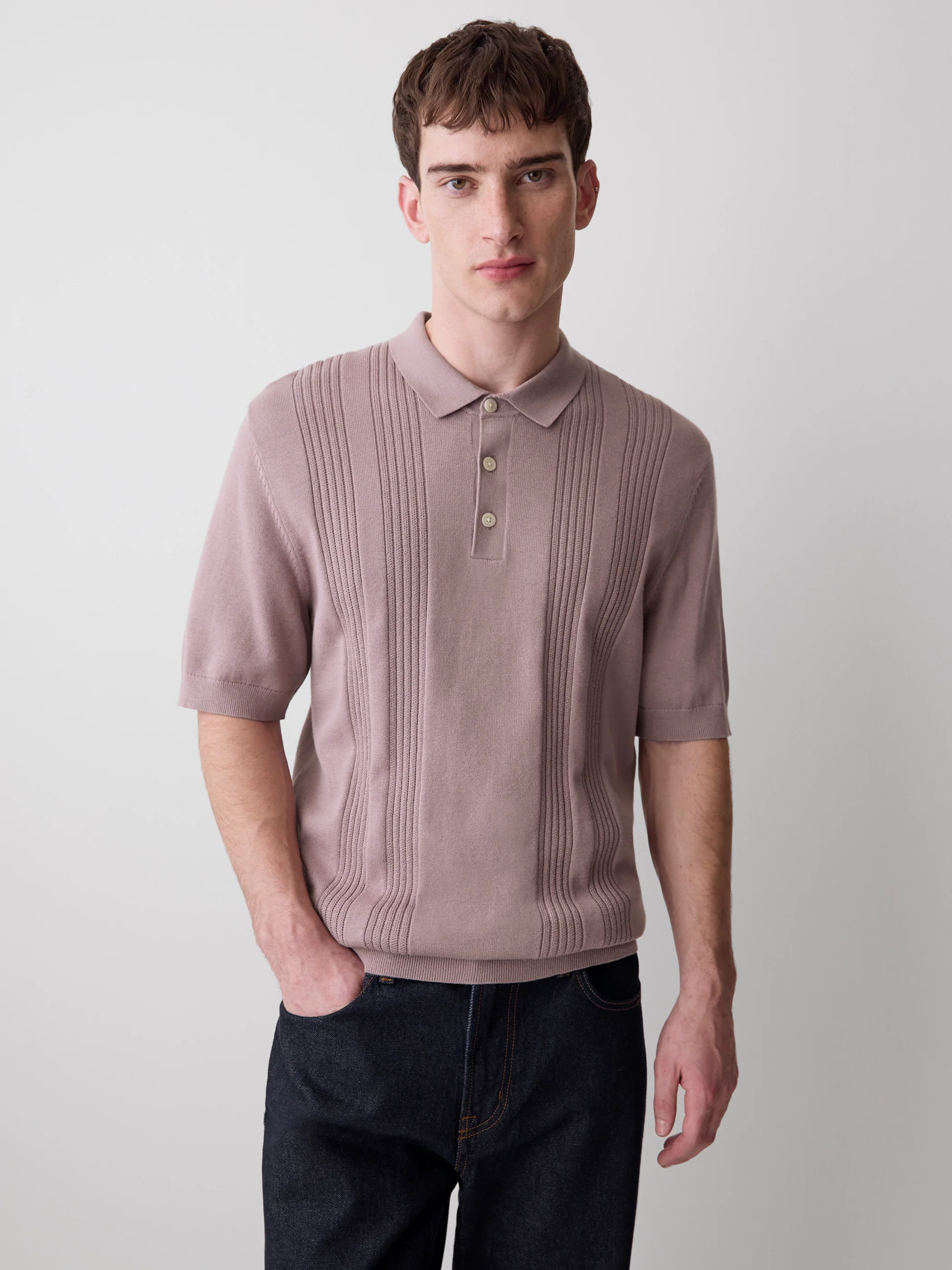 Short-Sleeve Cotton Polo with Vertical Stitches - Image 25