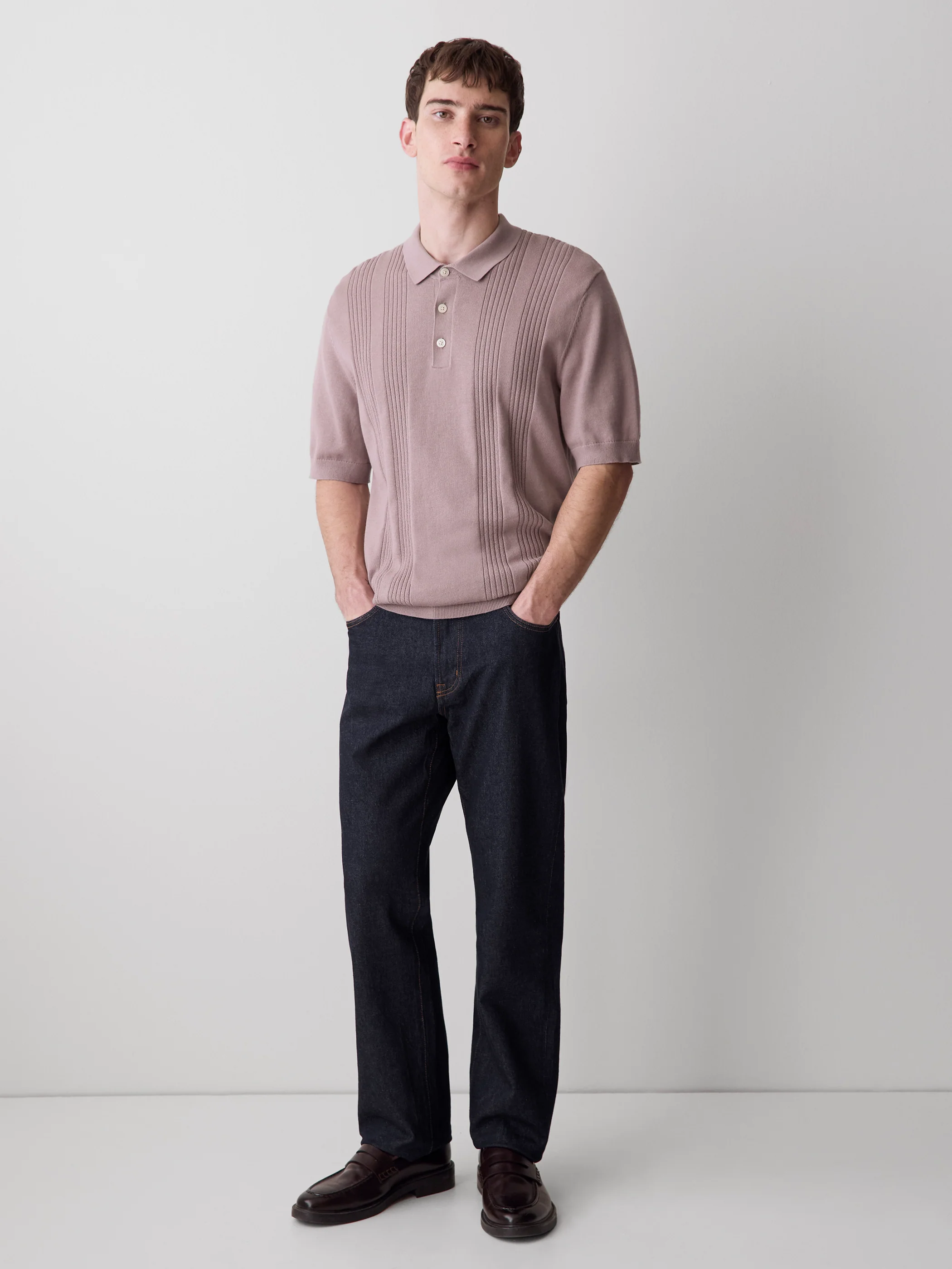 Short-Sleeve Cotton Polo with Vertical Stitches - Image 26