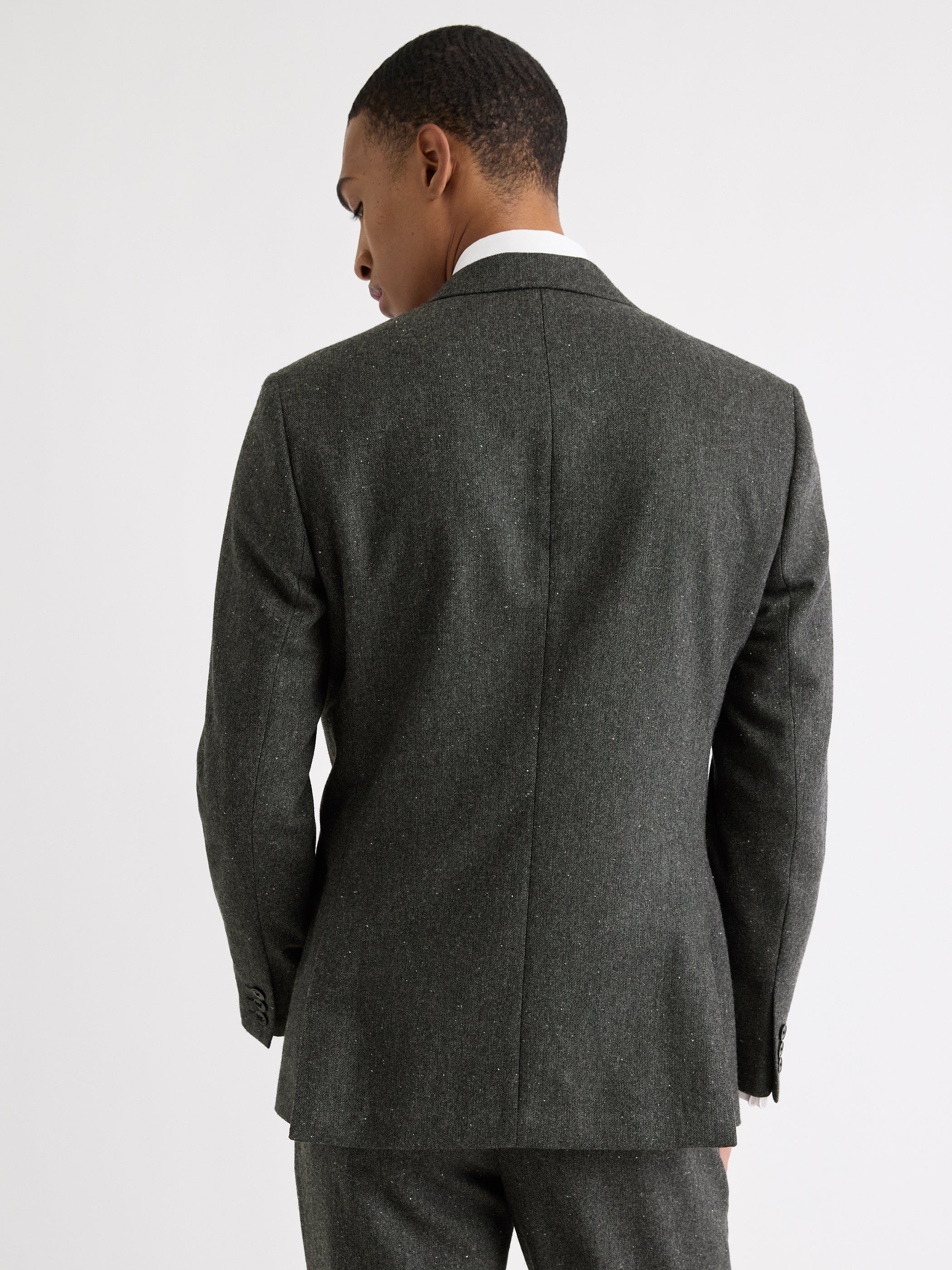 Tailored-Fit Double-Breasted Tweed Suit Blazer - Image 3