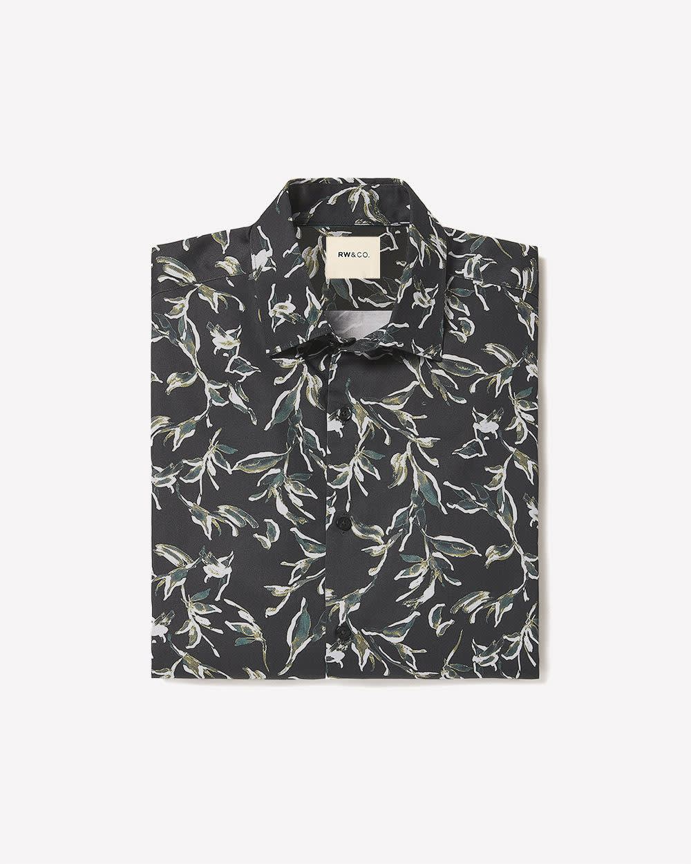 Tailored Fit Dress Shirt with Watercolour Floral Pattern