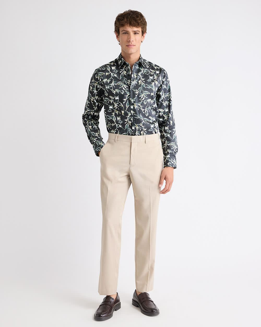 Tailored Fit Dress Shirt with Watercolour Floral Pattern - Image 2