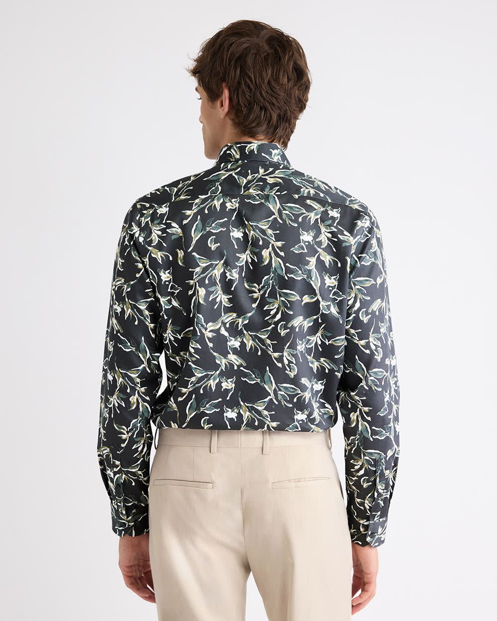 Tailored Fit Dress Shirt with Watercolour Floral Pattern - Image 3