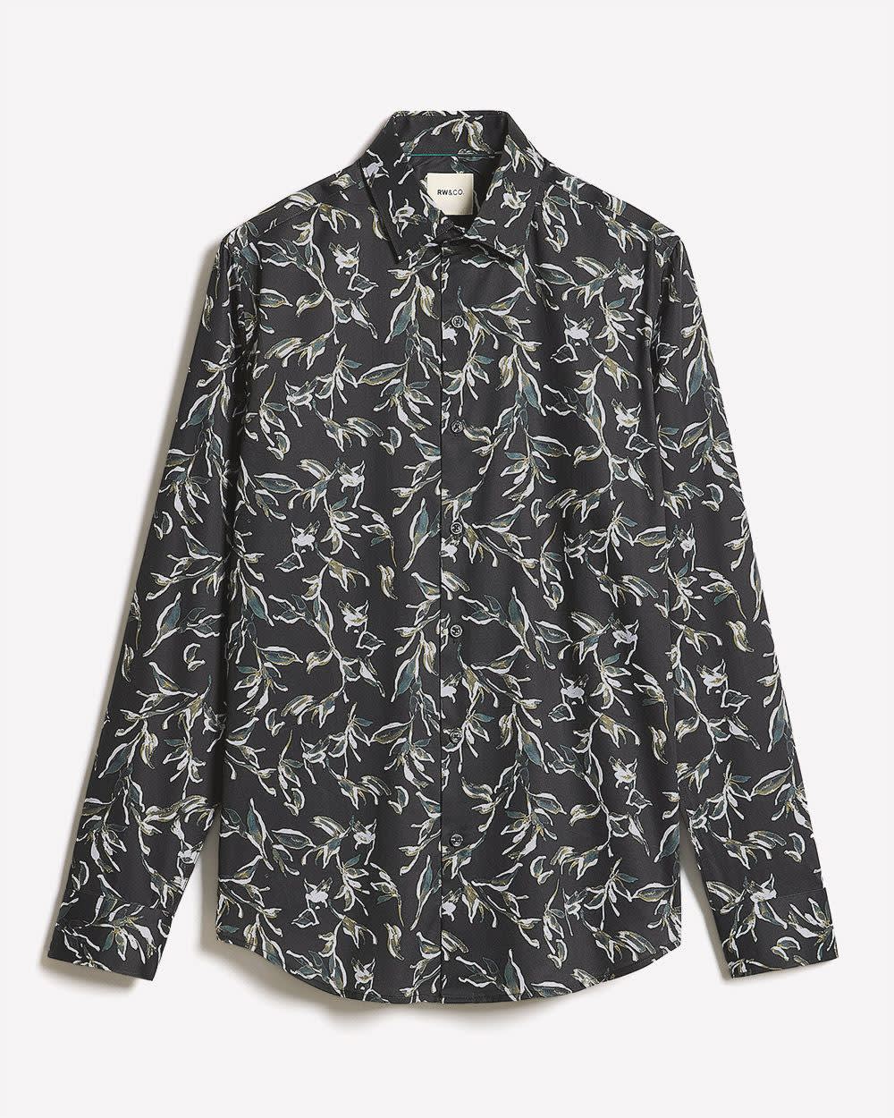 Tailored Fit Dress Shirt with Watercolour Floral Pattern - Image 4
