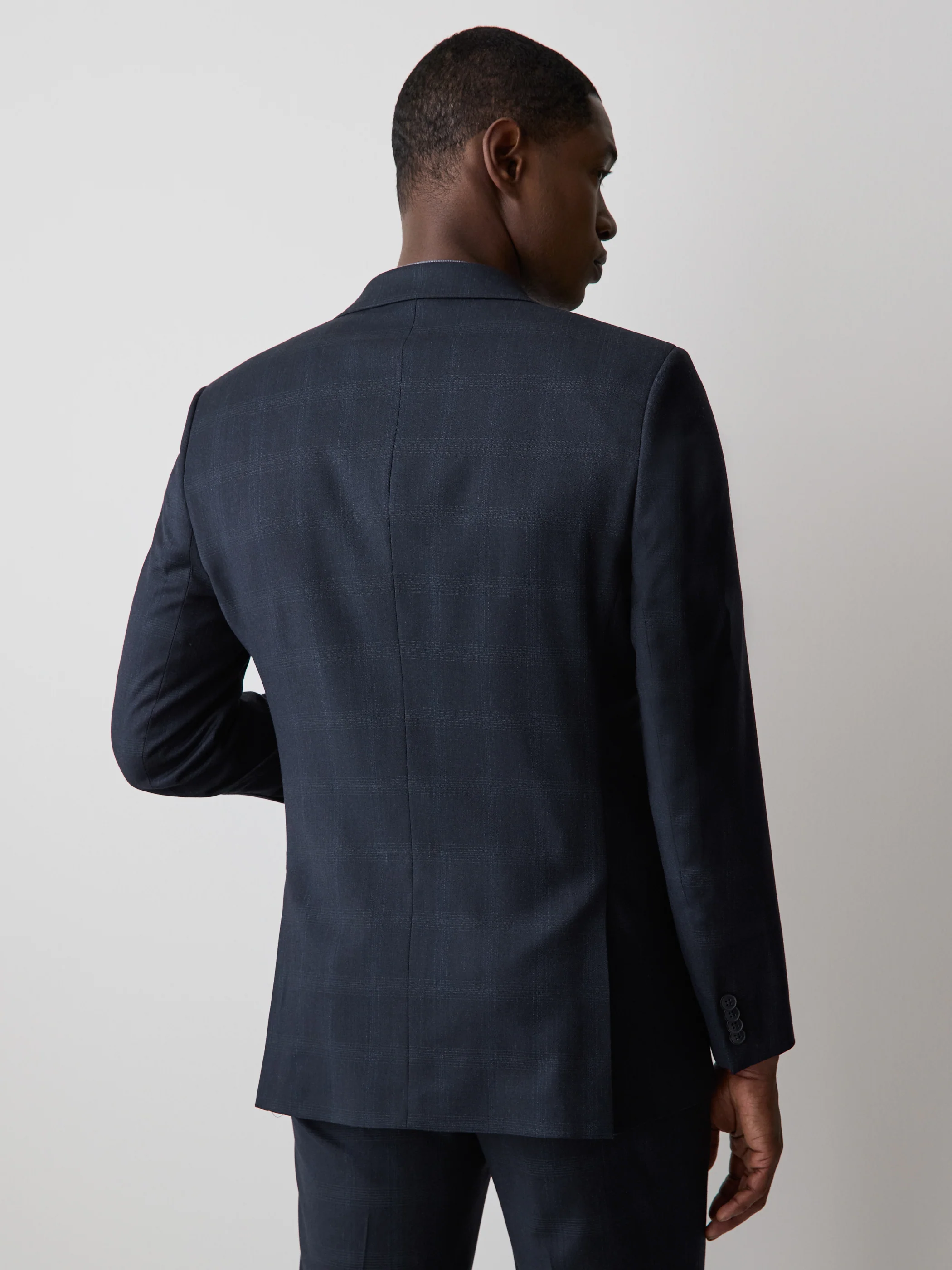 Tailored Fit Navy Checkered Suit Blazer - Image 3