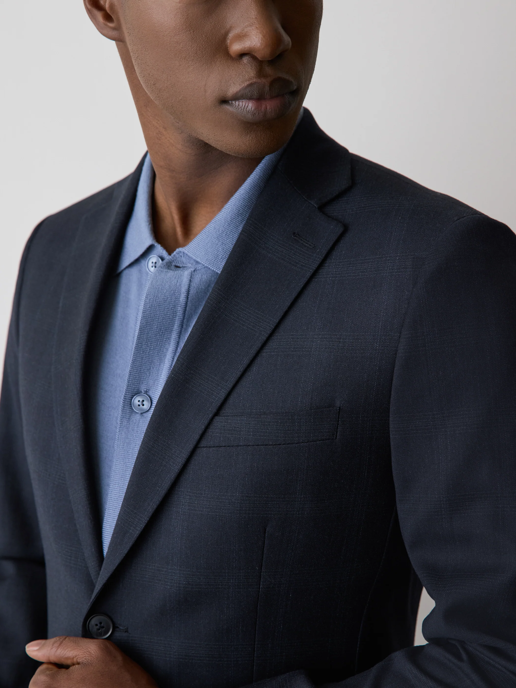 Tailored Fit Navy Checkered Suit Blazer - Image 4