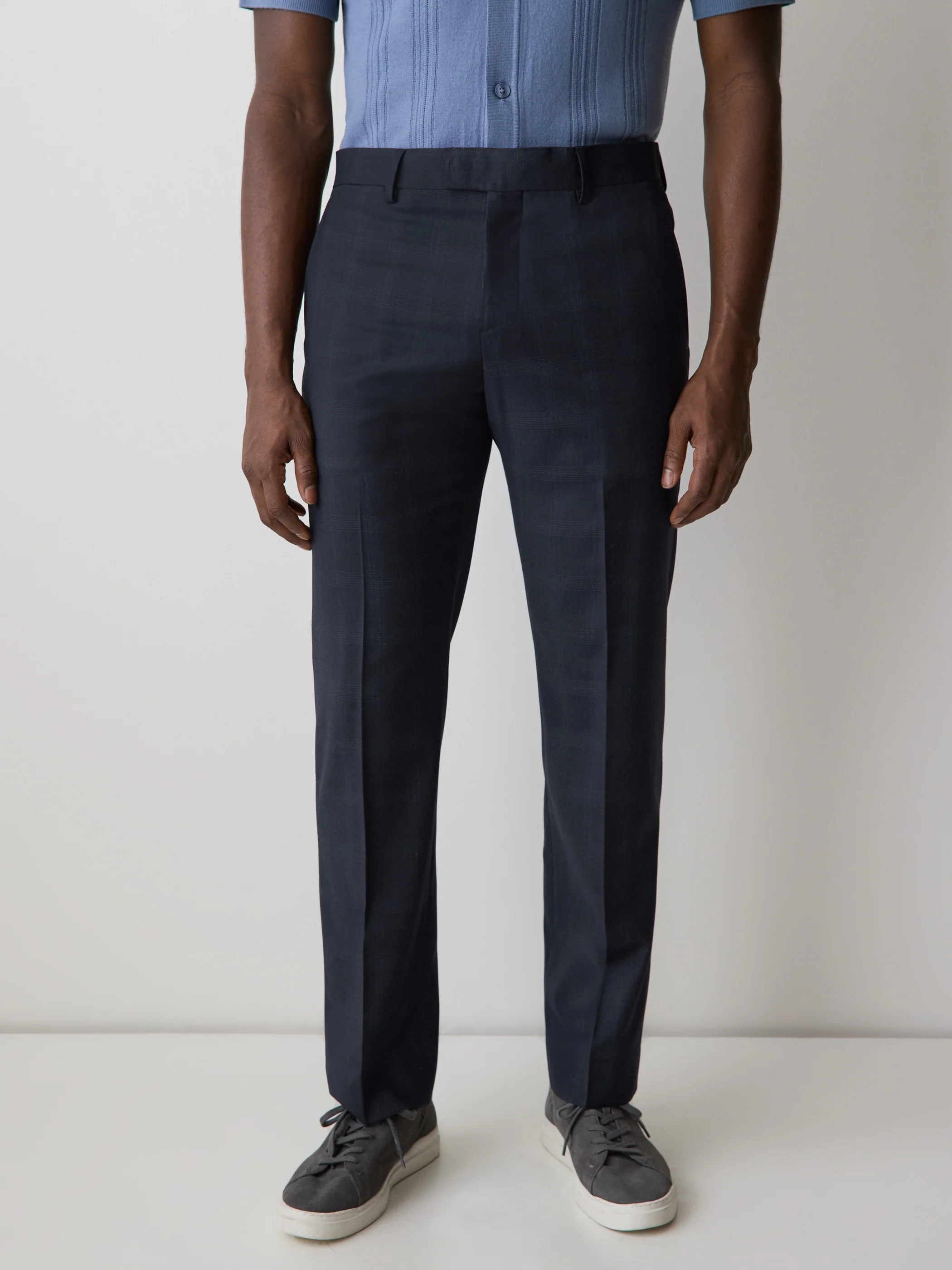 Tailored Fit Navy Checkered Suit Pant