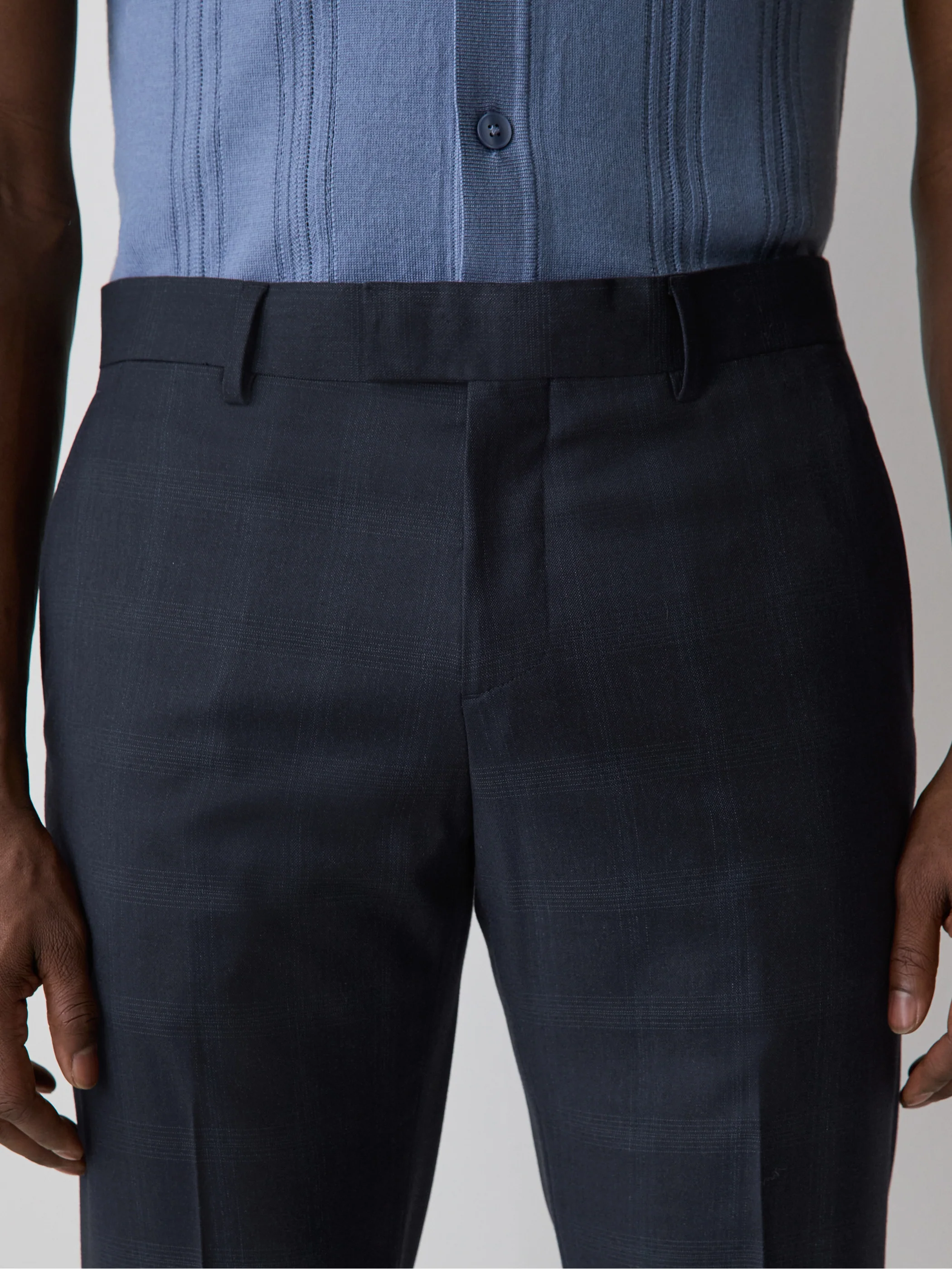 Tailored Fit Navy Checkered Suit Pant - Image 4
