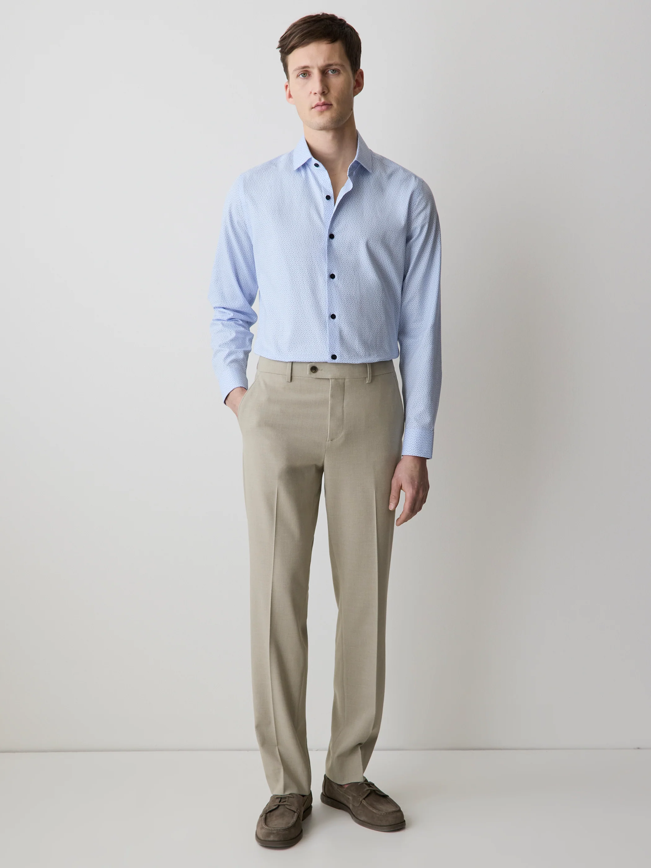 Navy Tailored Fit Dress Shirt with Geo Pattern - Image 2