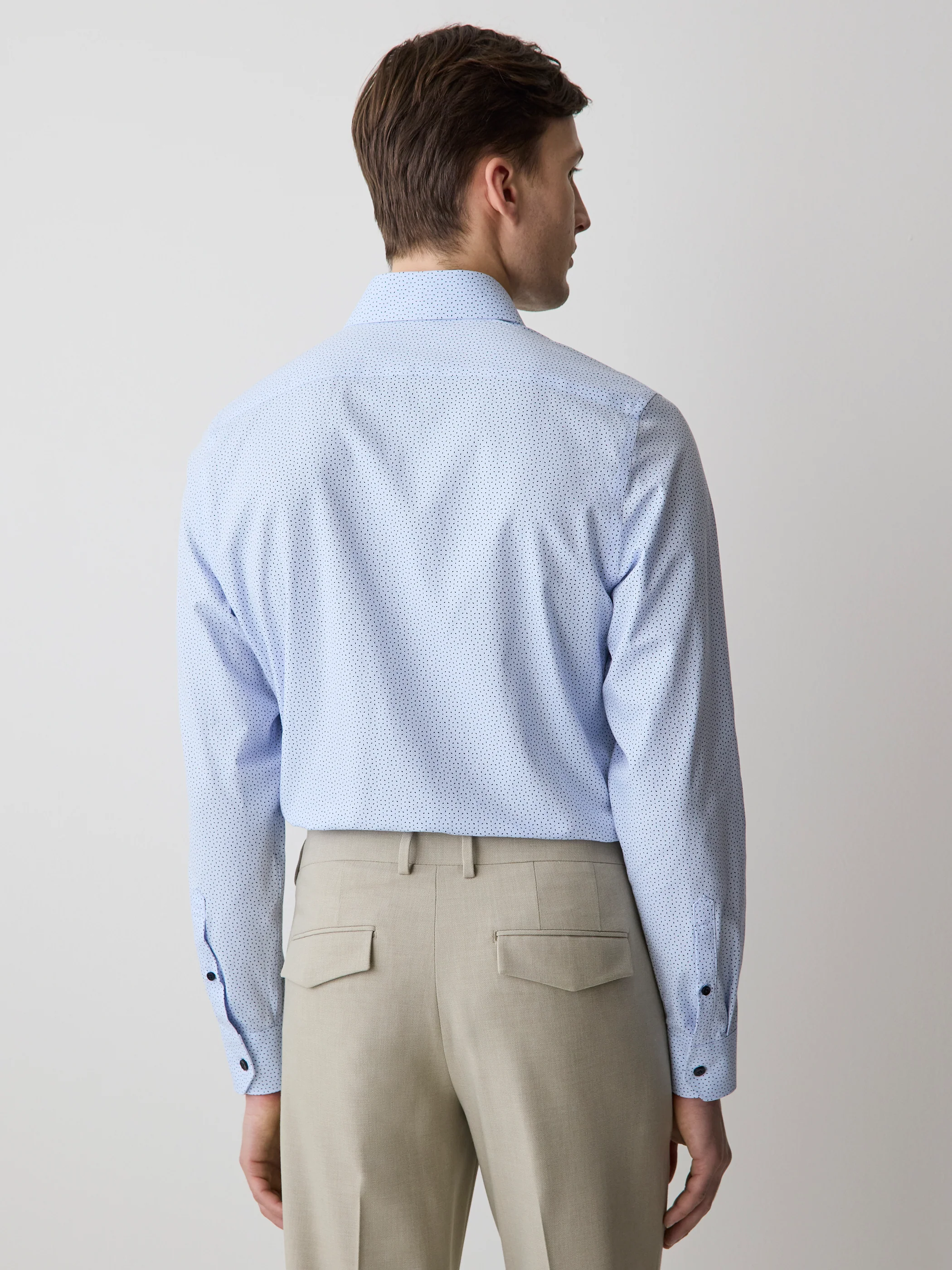 Navy Tailored Fit Dress Shirt with Geo Pattern - Image 3