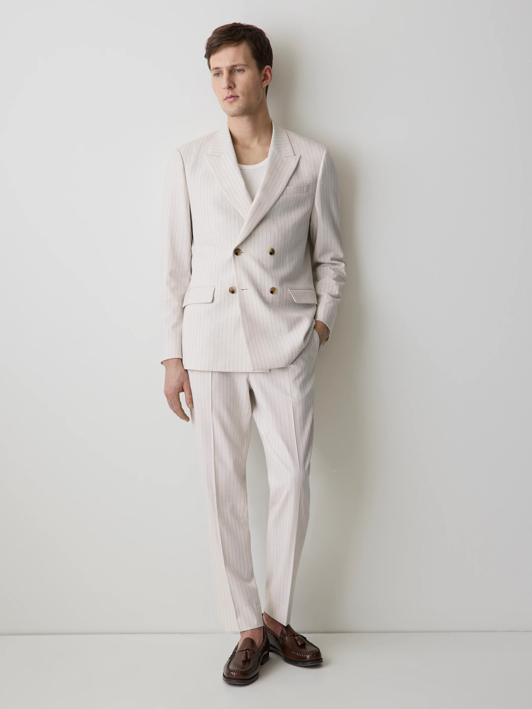 Pleated Tapered-Leg Striped Suit Pant - Image 2